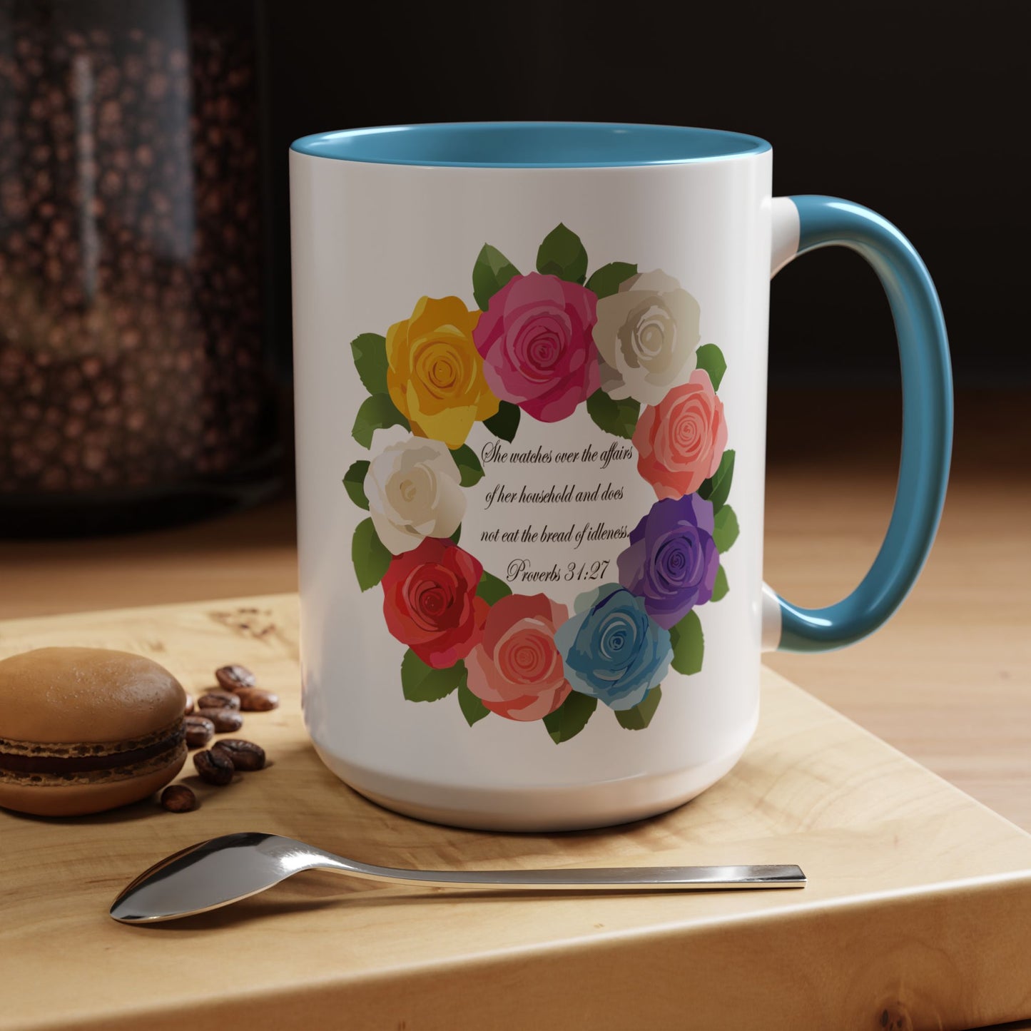 Inspirational Floral Coffee Mug for Mom- Proverbs 31:27