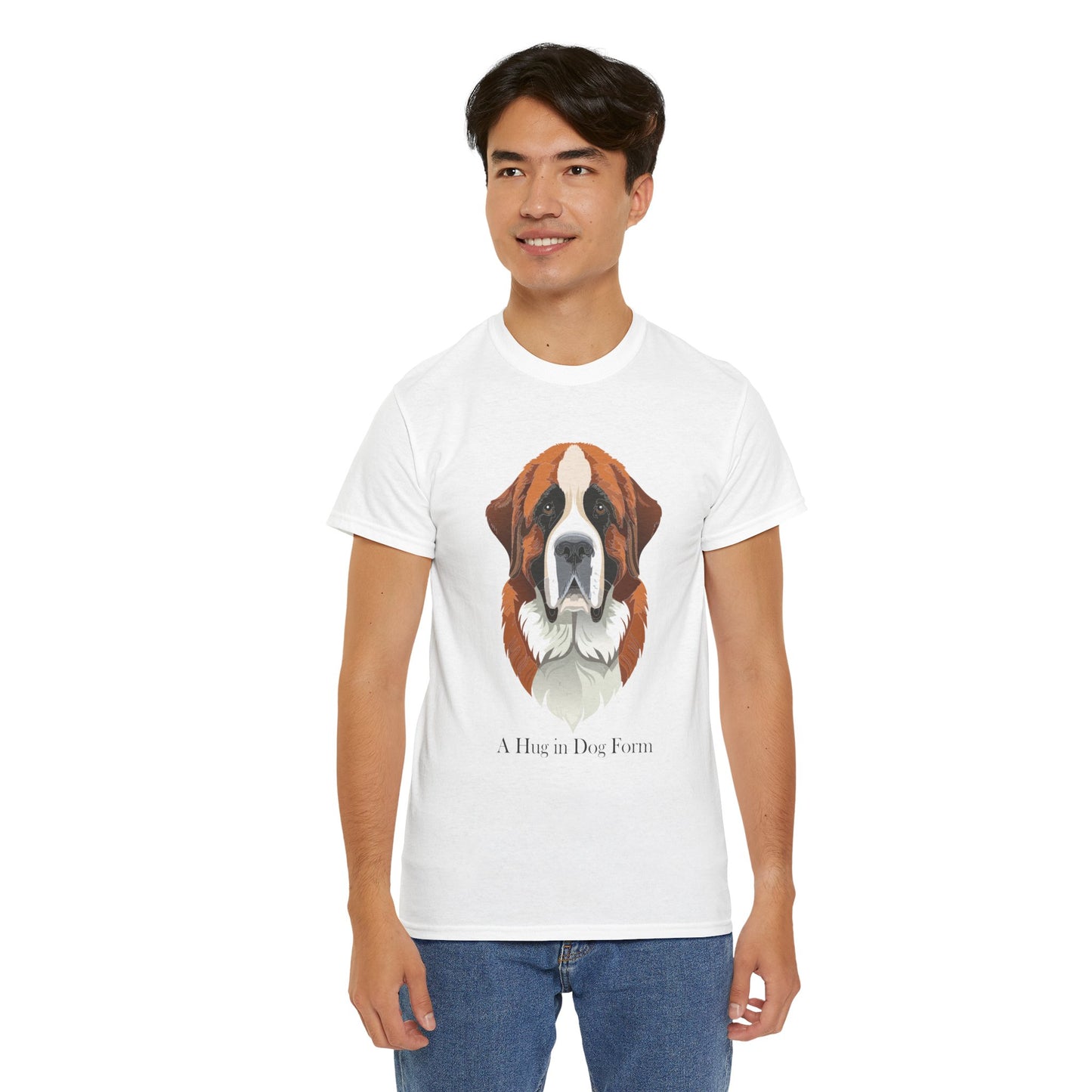 Camiseta unisex de algodón grueso con diseño de San Bernardo: Un abrazo en forma de perro