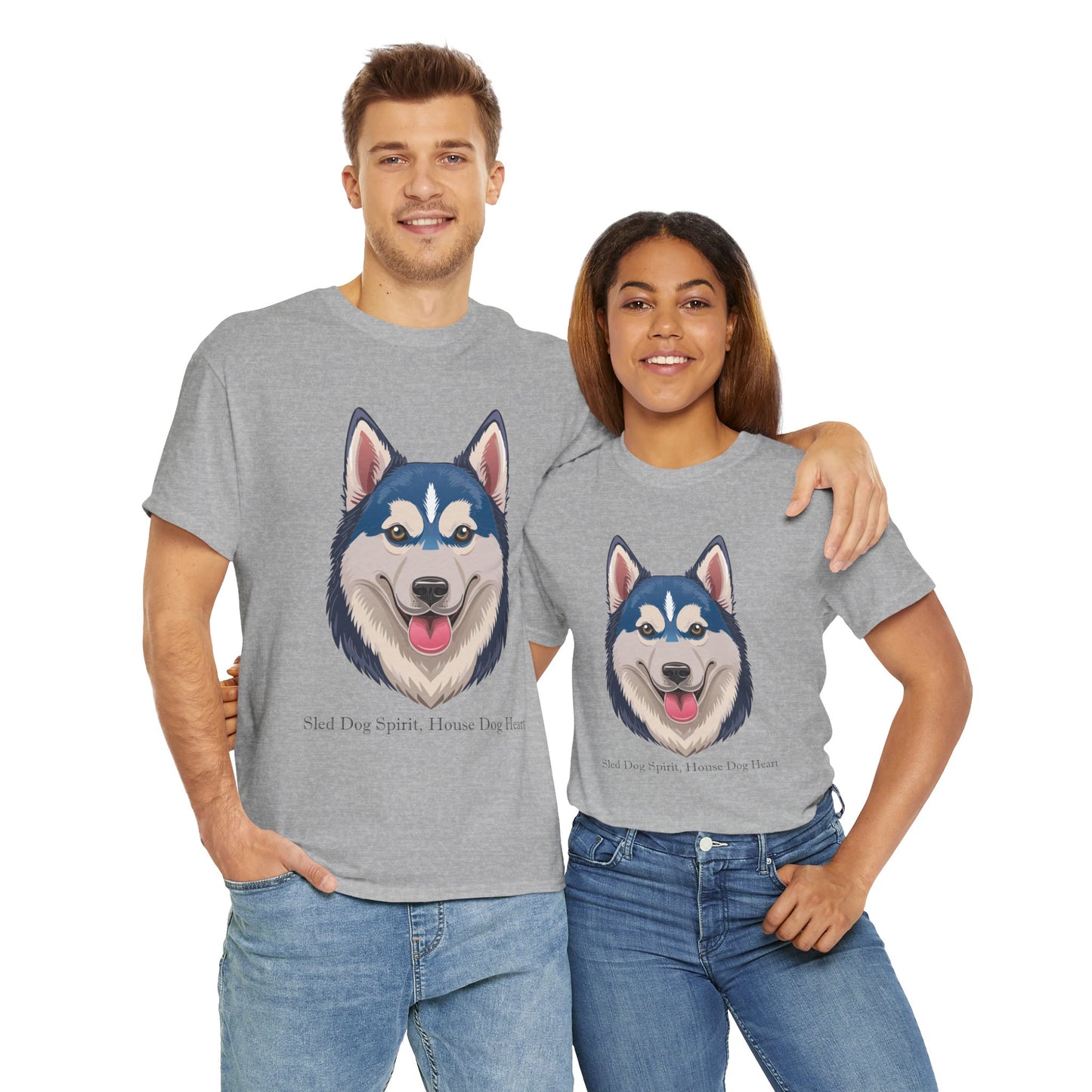 Camiseta unisex de algodón grueso con espíritu de perro de trineo y corazón de perro doméstico de Siberian Huskey