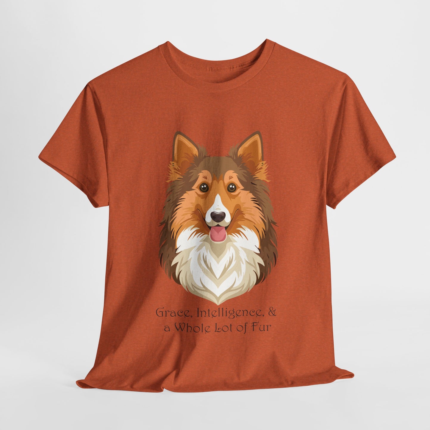 Camiseta unisex de algodón grueso con diseño de perro pastor de Shetland: gracia, inteligencia y mucho pelo