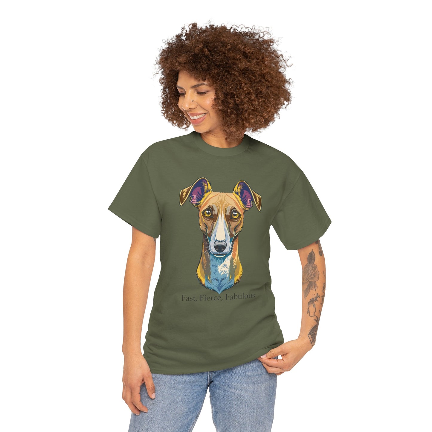 Whippet - Camiseta unisex de algodón grueso, rápida, feroz y fabulosa