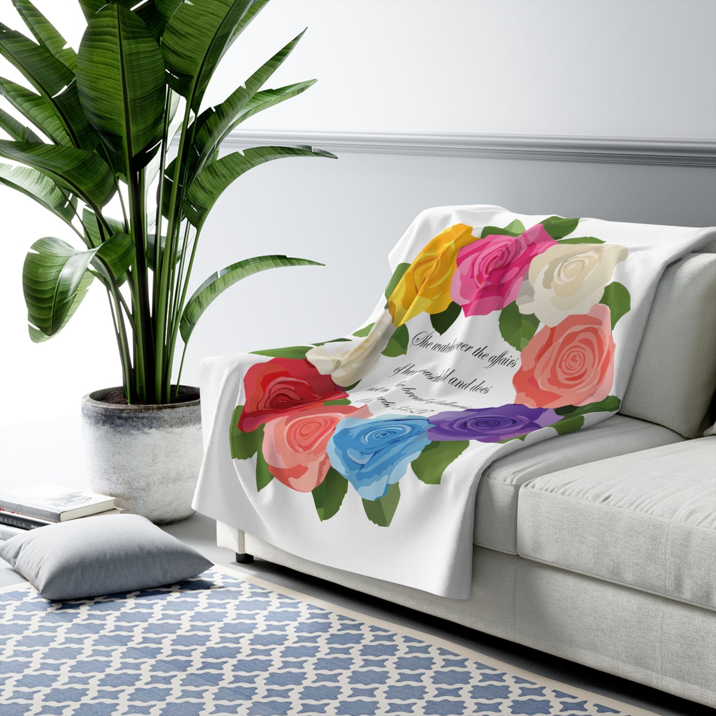 Inspirational Sherpa Fleece Blanket with Floral Design - Perfect Gift for Mother's Day, Birthdays, or Home Decor