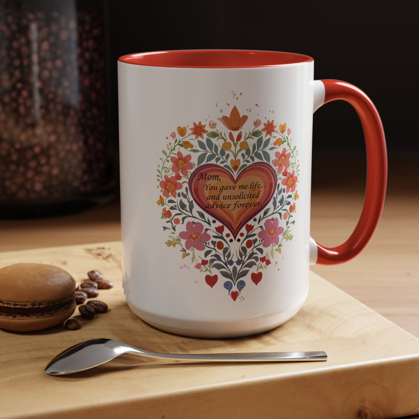 Mom Appreciation Heart Coffee Mug | Floral Design | 11 & 15oz Accent Mug