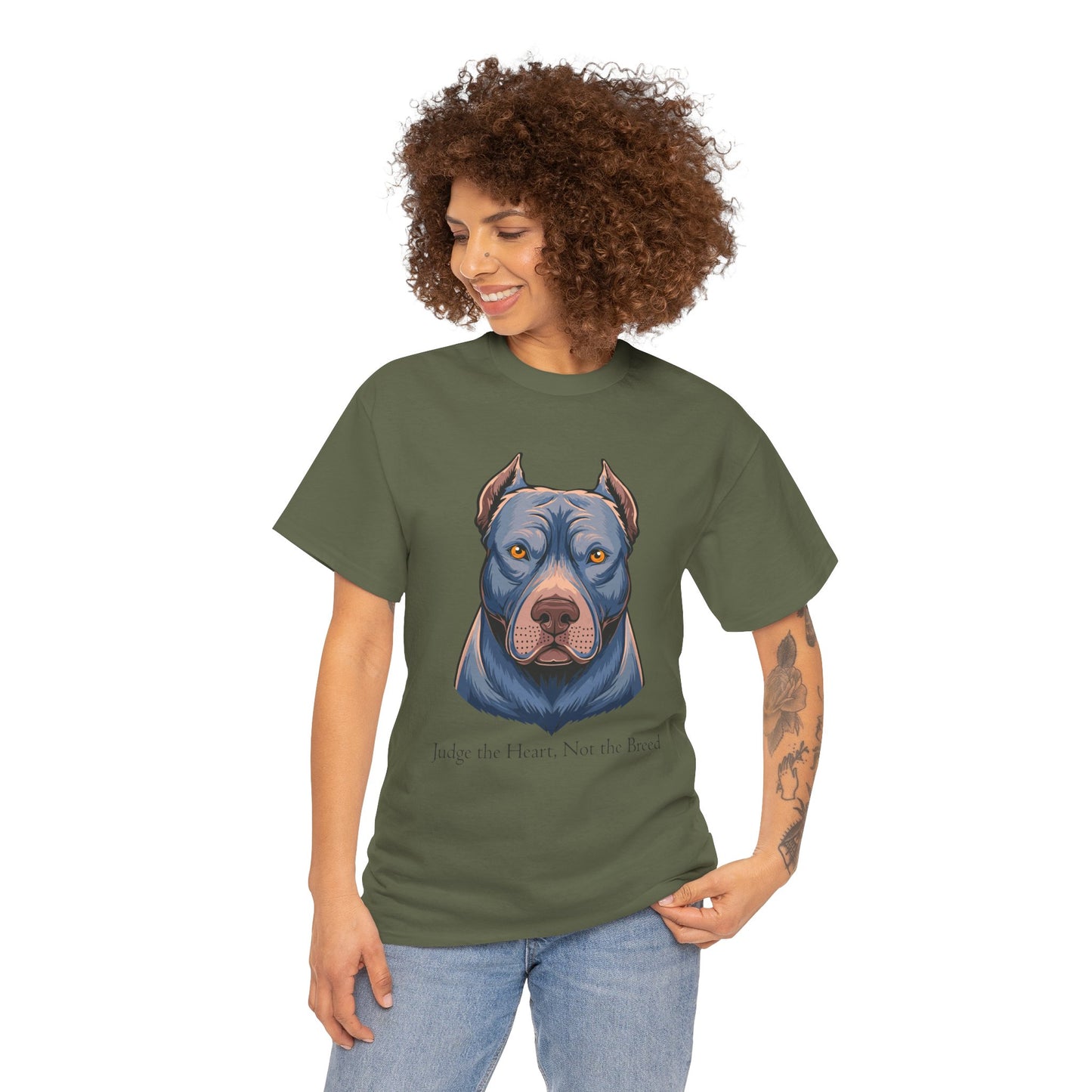 Camiseta unisex de algodón grueso Pit Bull - Juzga el corazón, no la raza