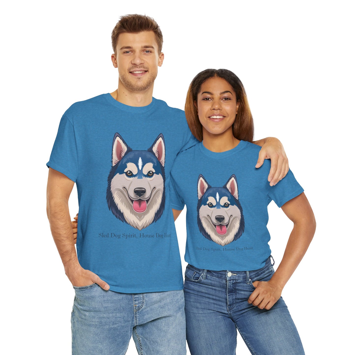 Camiseta unisex de algodón grueso con espíritu de perro de trineo y corazón de perro doméstico de Siberian Huskey