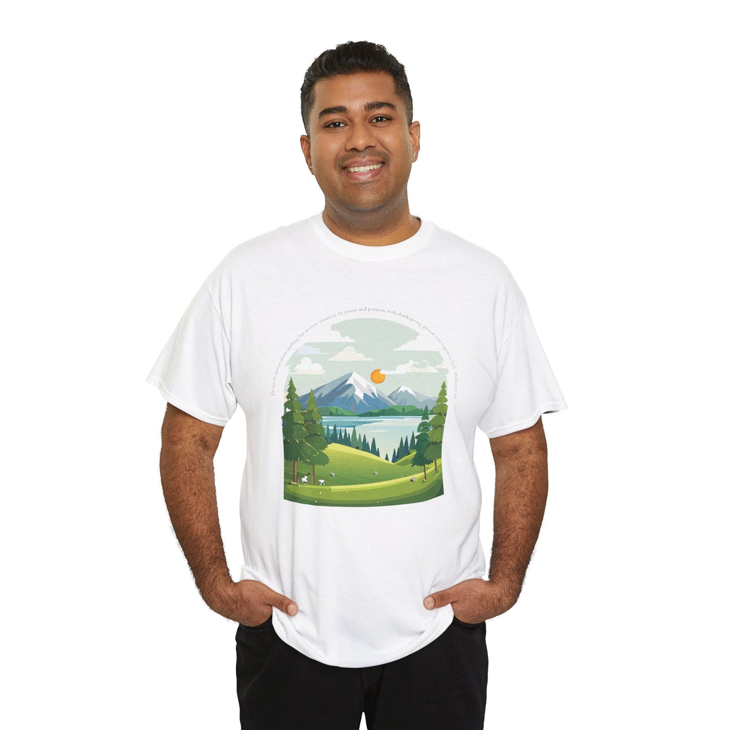 Camiseta unisex de algodón grueso inspirada en la naturaleza con texto bíblico: perfecta para amantes de las actividades al aire libre.
