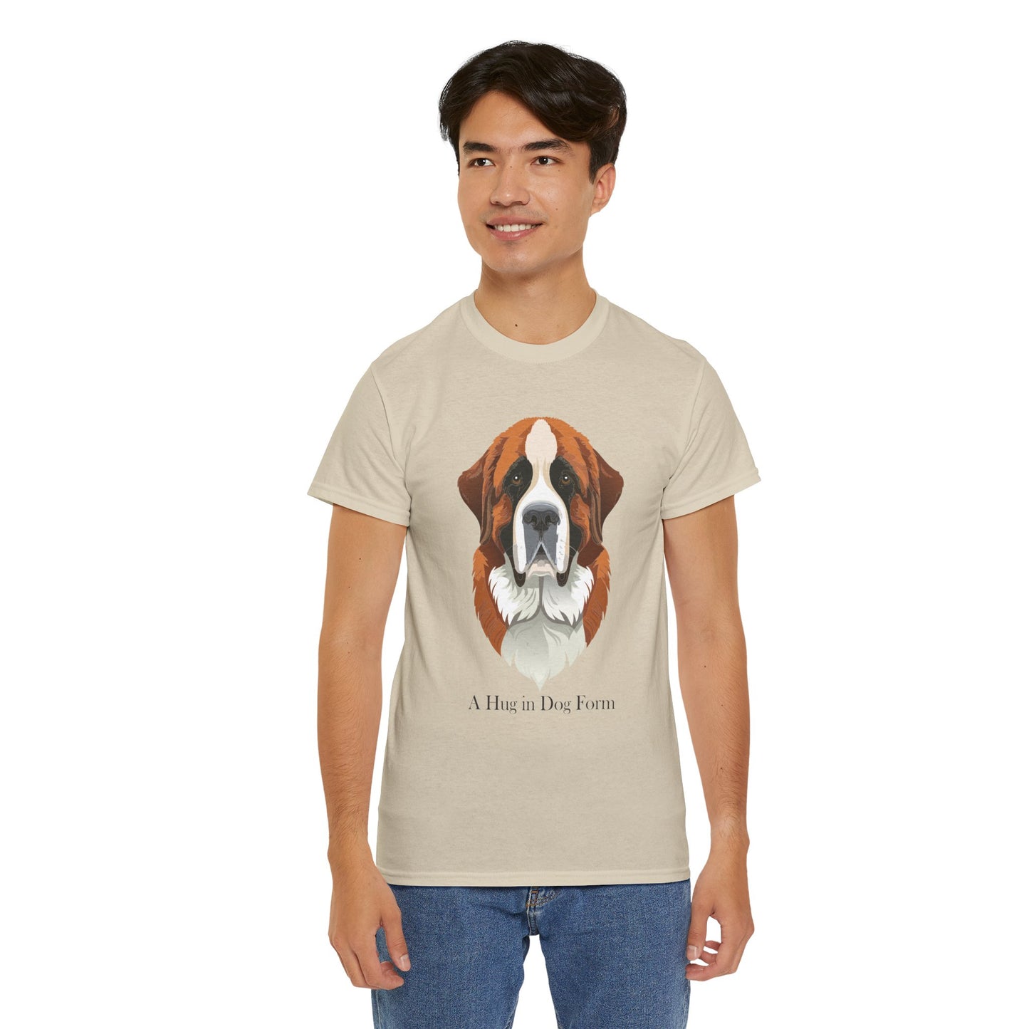 Camiseta unisex de algodón grueso con diseño de San Bernardo: Un abrazo en forma de perro