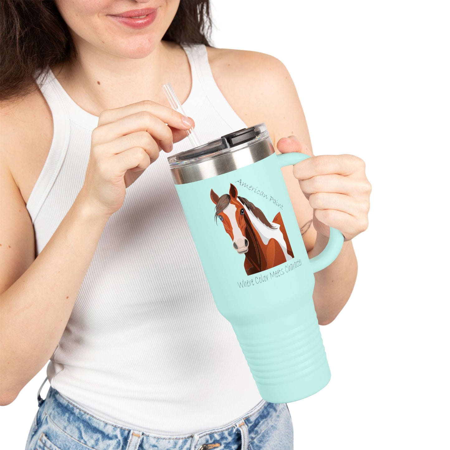 American Paint Equestrian Insulated Travel Mug - 40oz with Horse Design