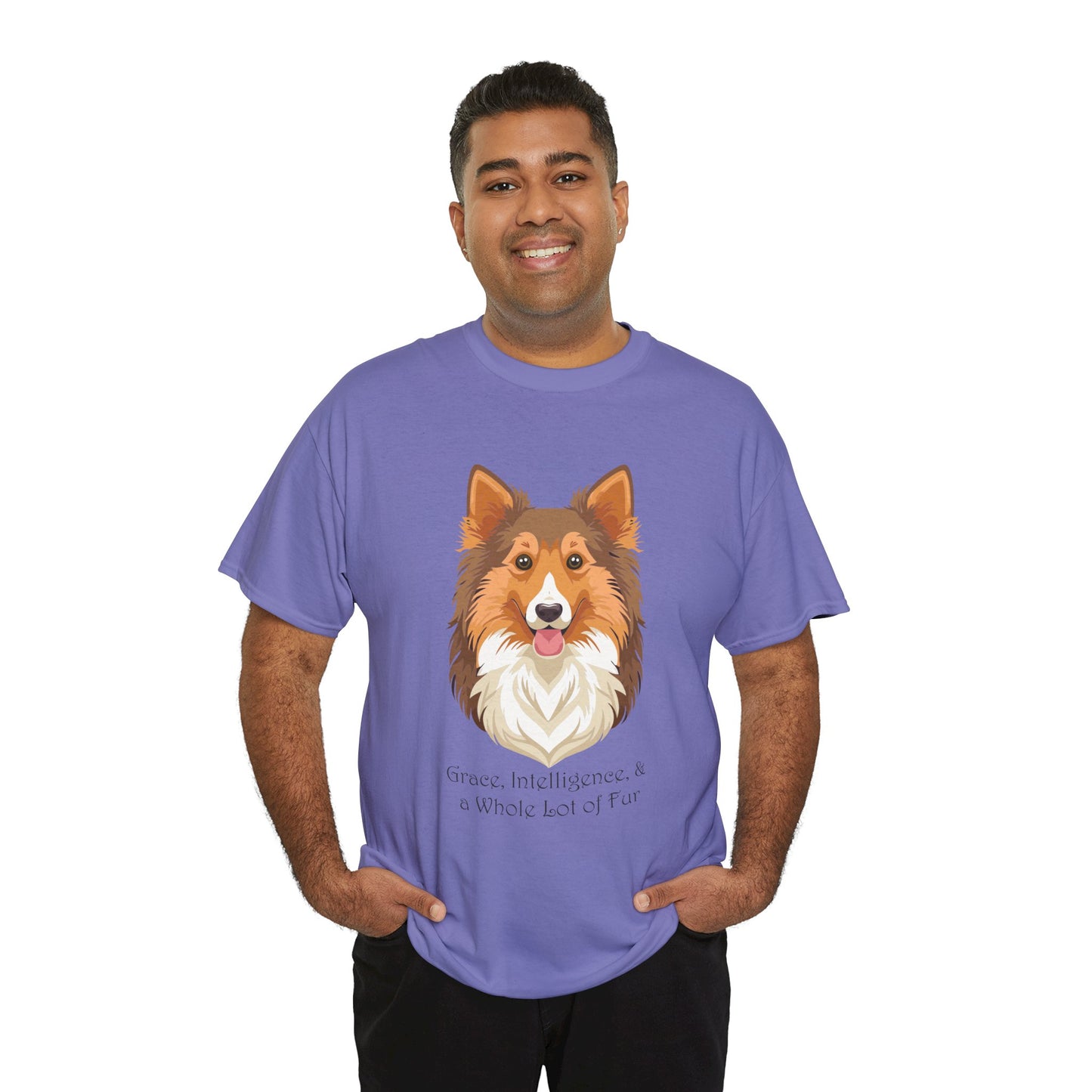 Camiseta unisex de algodón grueso con diseño de perro pastor de Shetland: gracia, inteligencia y mucho pelo