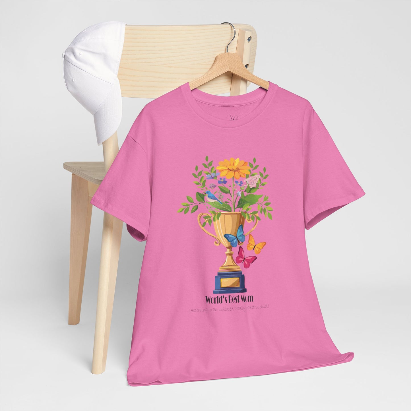 Floral Trophy for Mom Unisex Heavy Cotton Tee - Celebrating Achievement with Butterflies