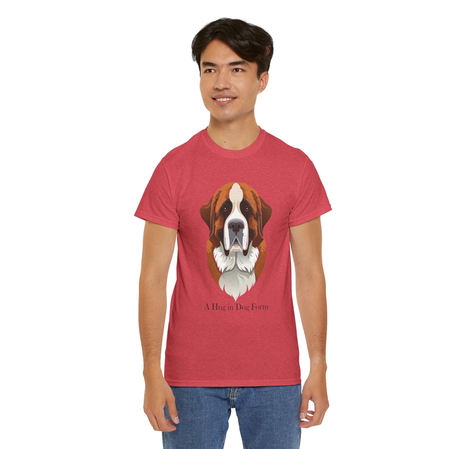 Camiseta unisex de algodón grueso con diseño de San Bernardo: Un abrazo en forma de perro
