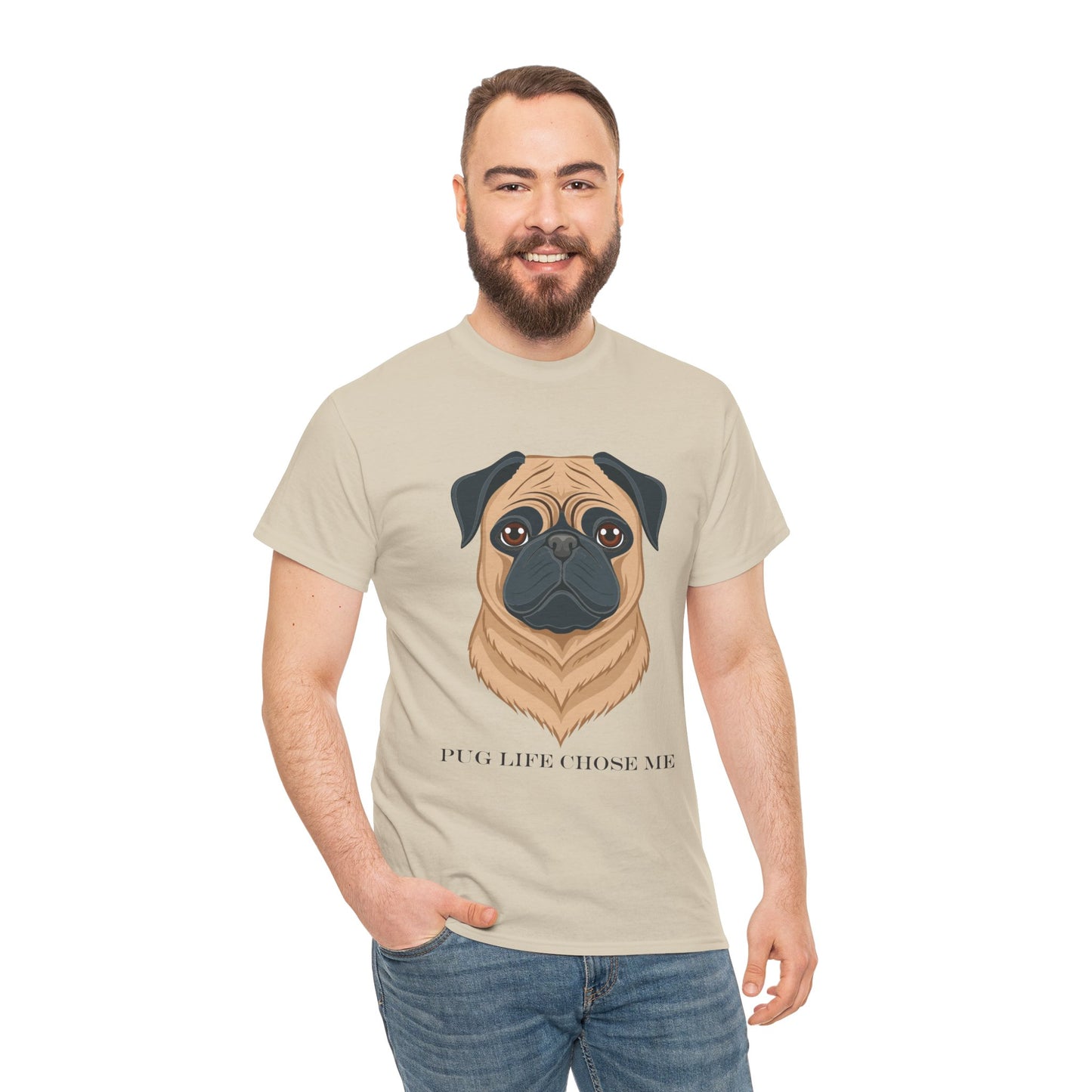 Pug - Camiseta unisex de algodón grueso "La vida de Pug me eligió"