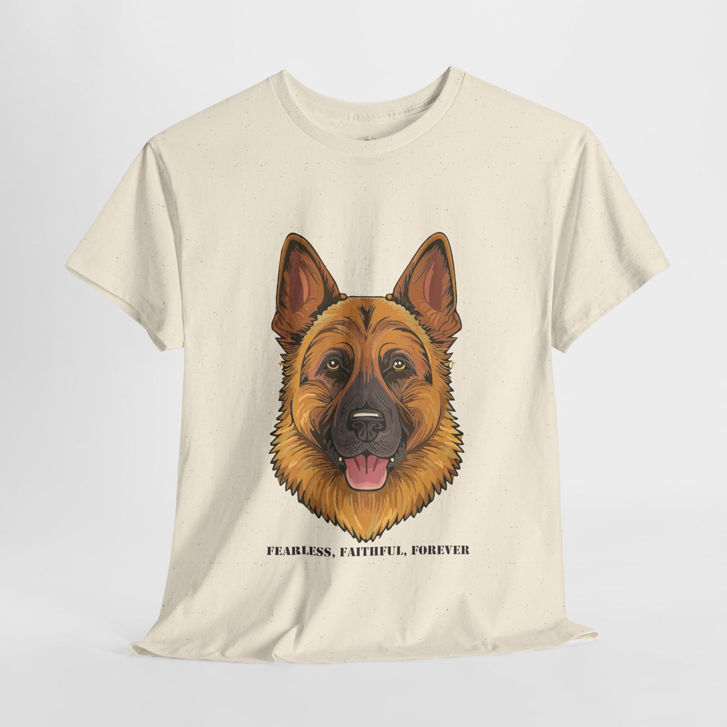 Camiseta unisex de algodón grueso con diseño de pastor alemán: valiente, fiel y eterno.