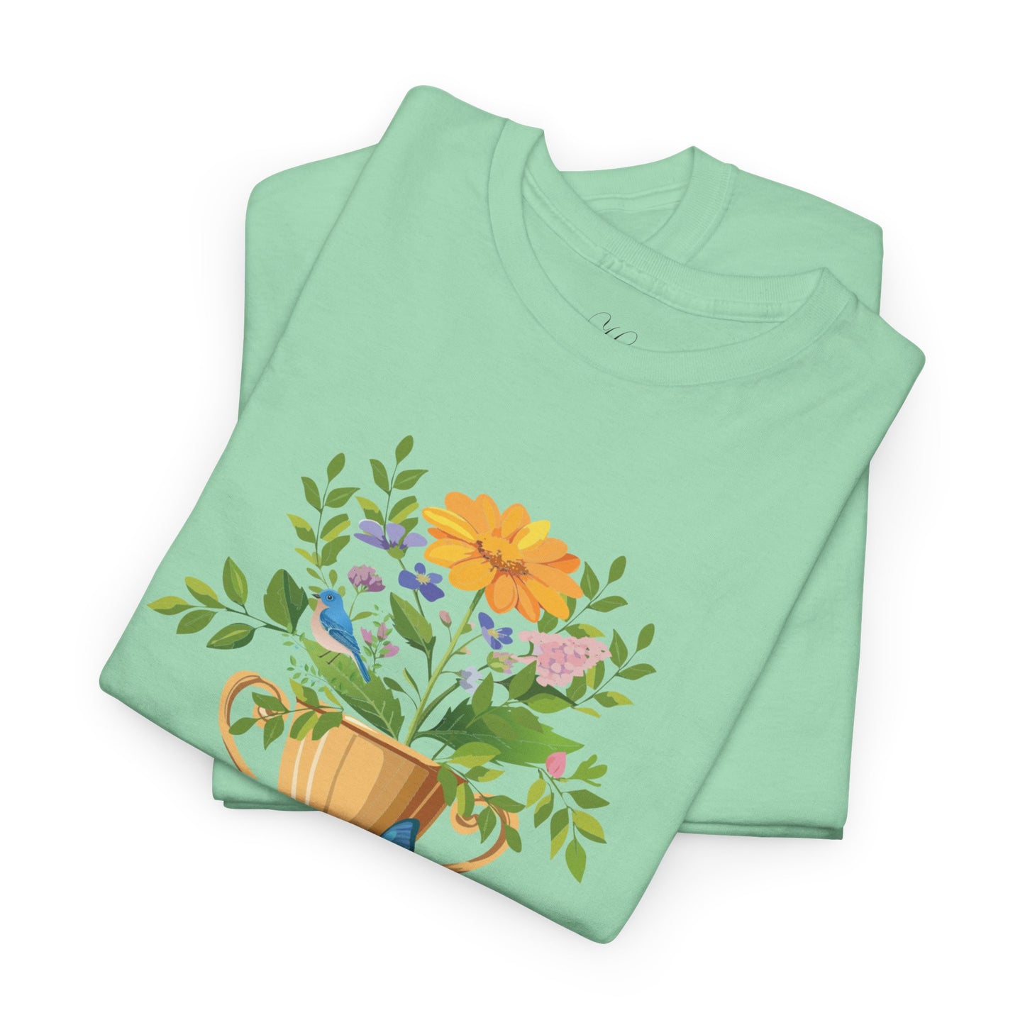 Floral Trophy for Mom Unisex Heavy Cotton Tee - Celebrating Achievement with Butterflies