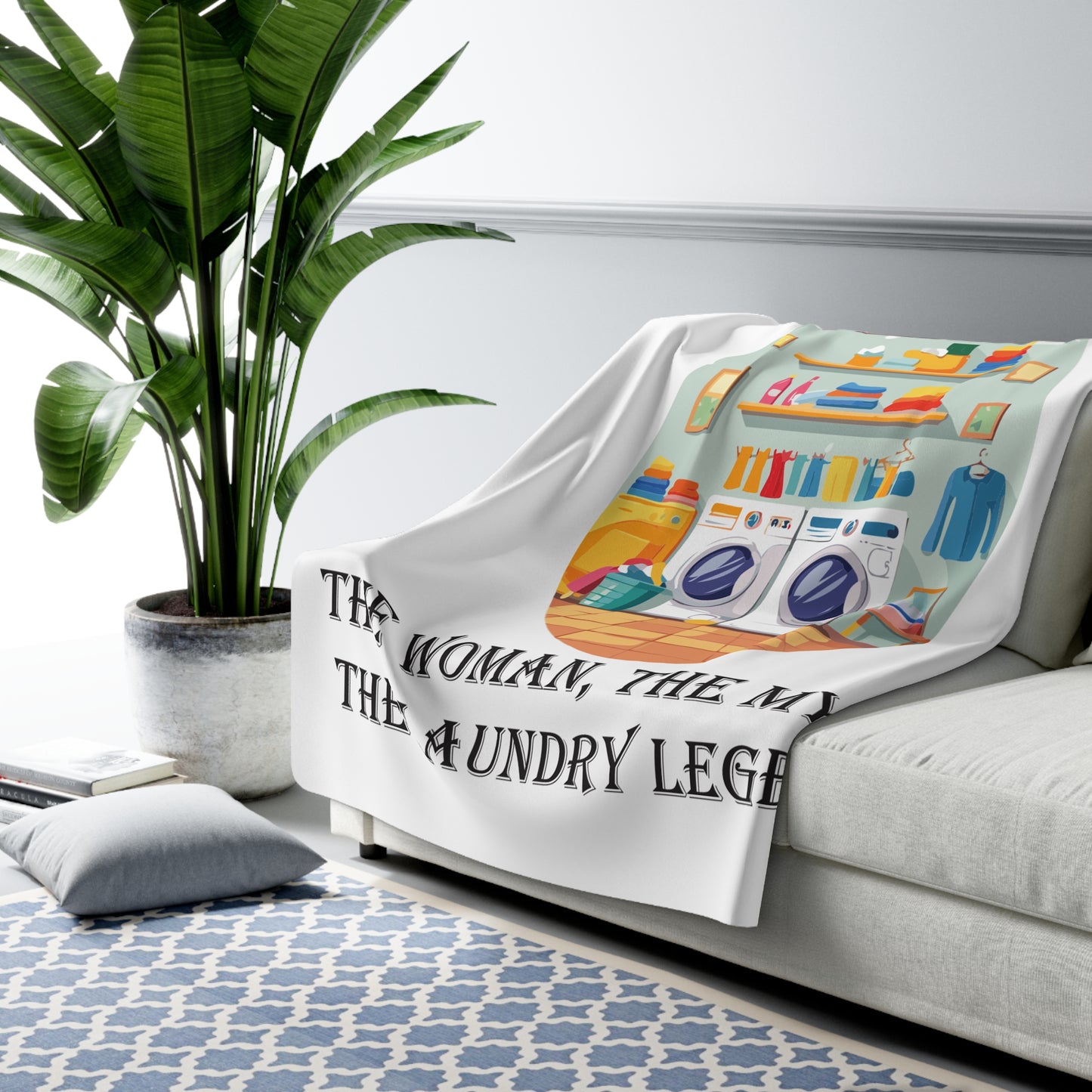 Mom's Sherpa Fleece Blanket - The Woman, The Myth, The Laundry Legend - Cozy Gift for Mother's Day