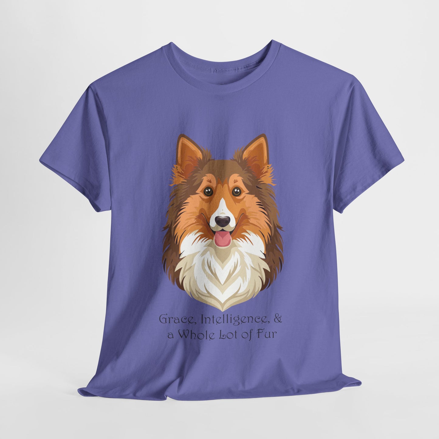 Camiseta unisex de algodón grueso con diseño de perro pastor de Shetland: gracia, inteligencia y mucho pelo