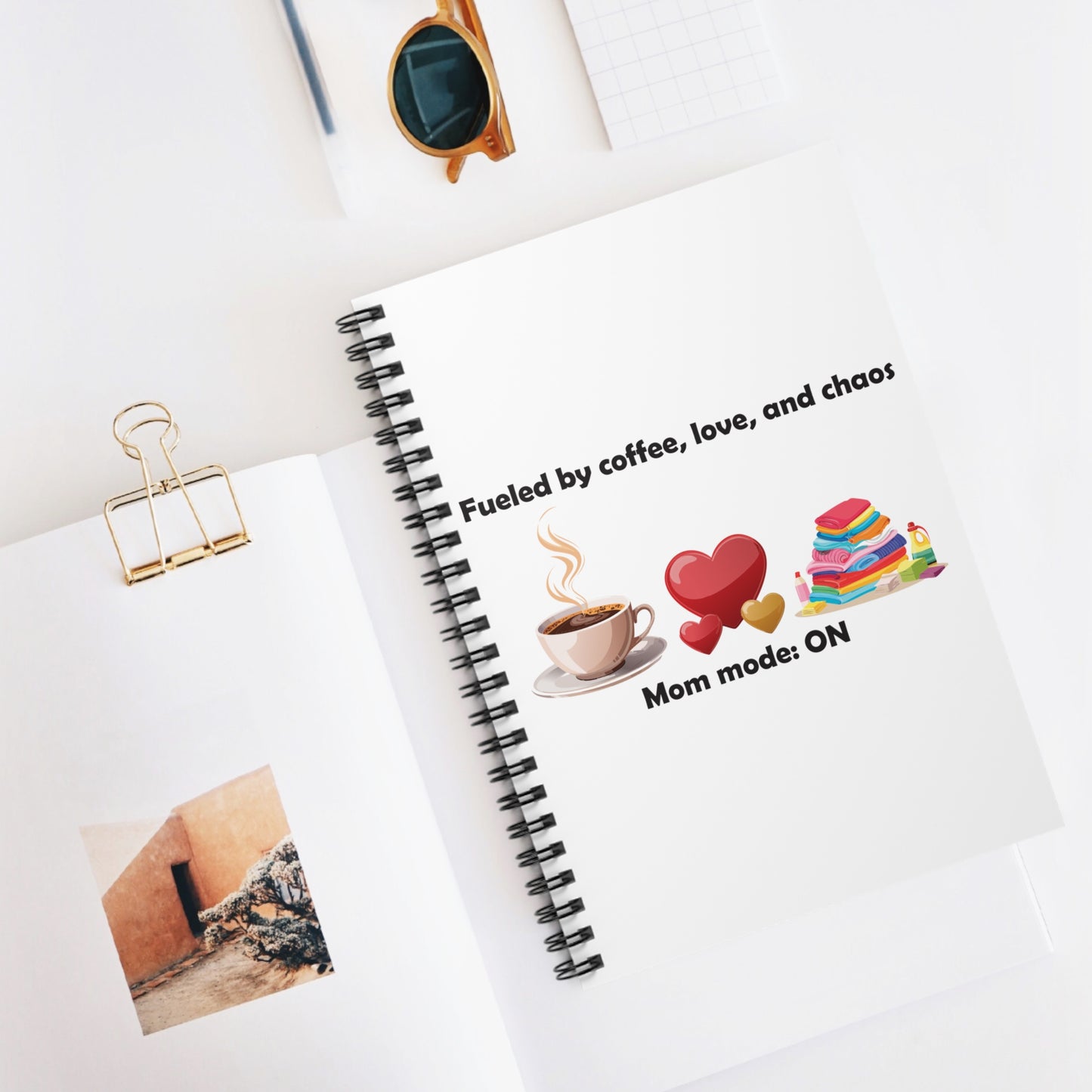 Mom Mode Spiral Notebook - Fuelled by Coffee, Love, and Chaos