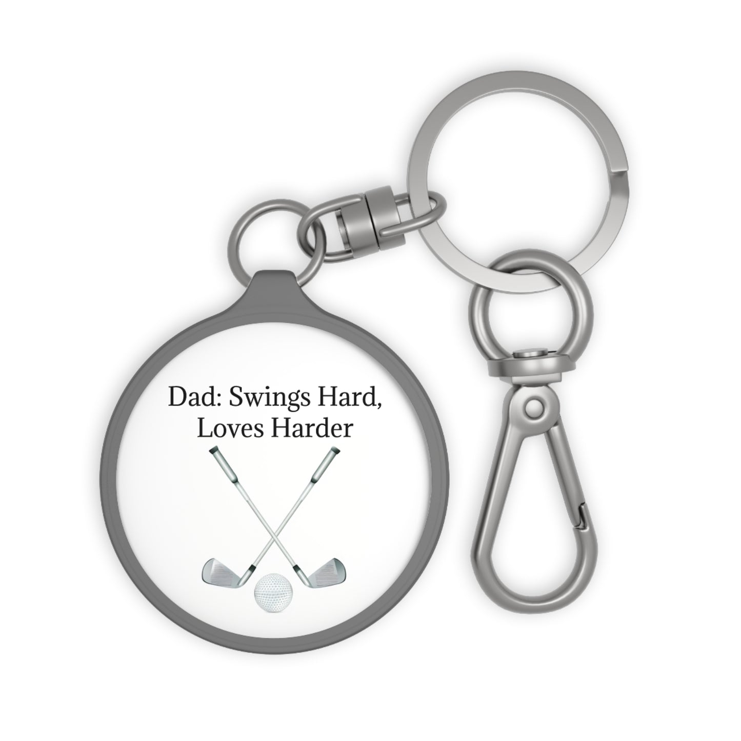 Dad Golf Keyring Tag for Dads - 'Swings Hard, Loves Harder'