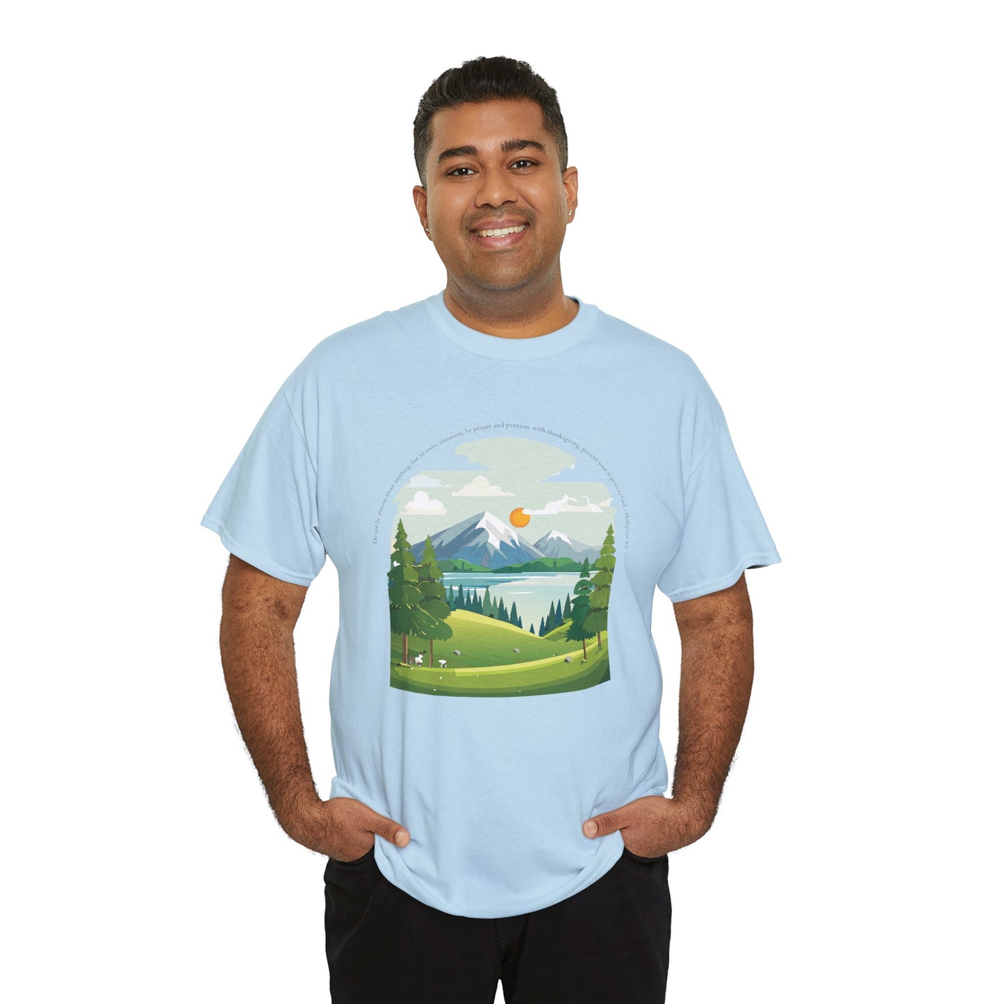 Camiseta unisex de algodón grueso inspirada en la naturaleza con texto bíblico: perfecta para amantes de las actividades al aire libre.