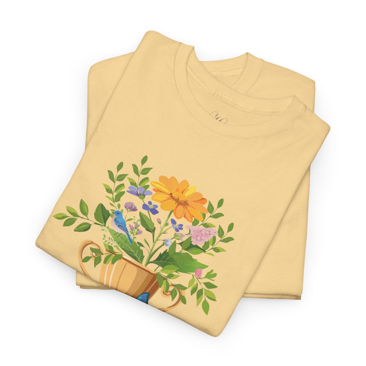 Floral Trophy for Mom Unisex Heavy Cotton Tee - Celebrating Achievement with Butterflies