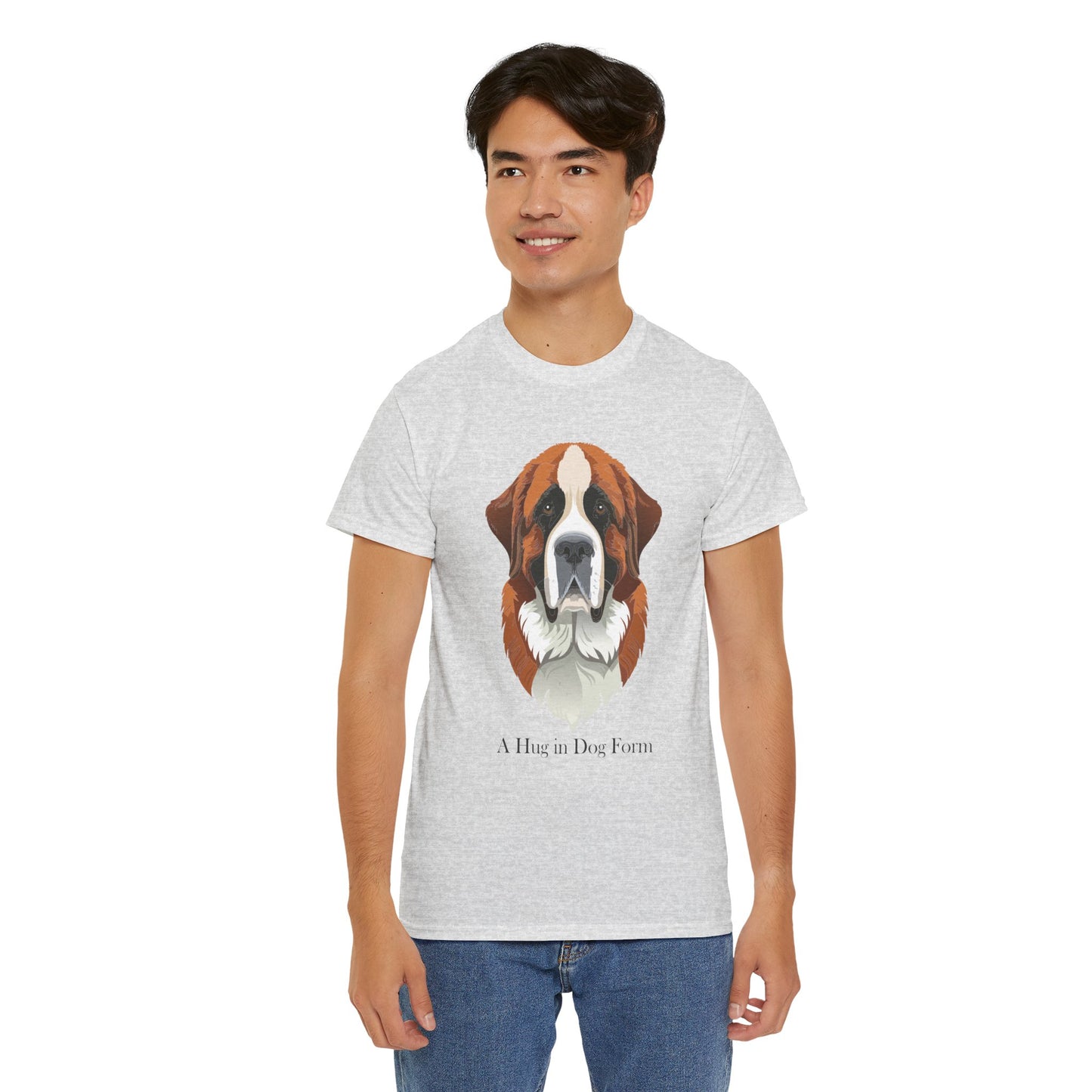 Camiseta unisex de algodón grueso con diseño de San Bernardo: Un abrazo en forma de perro
