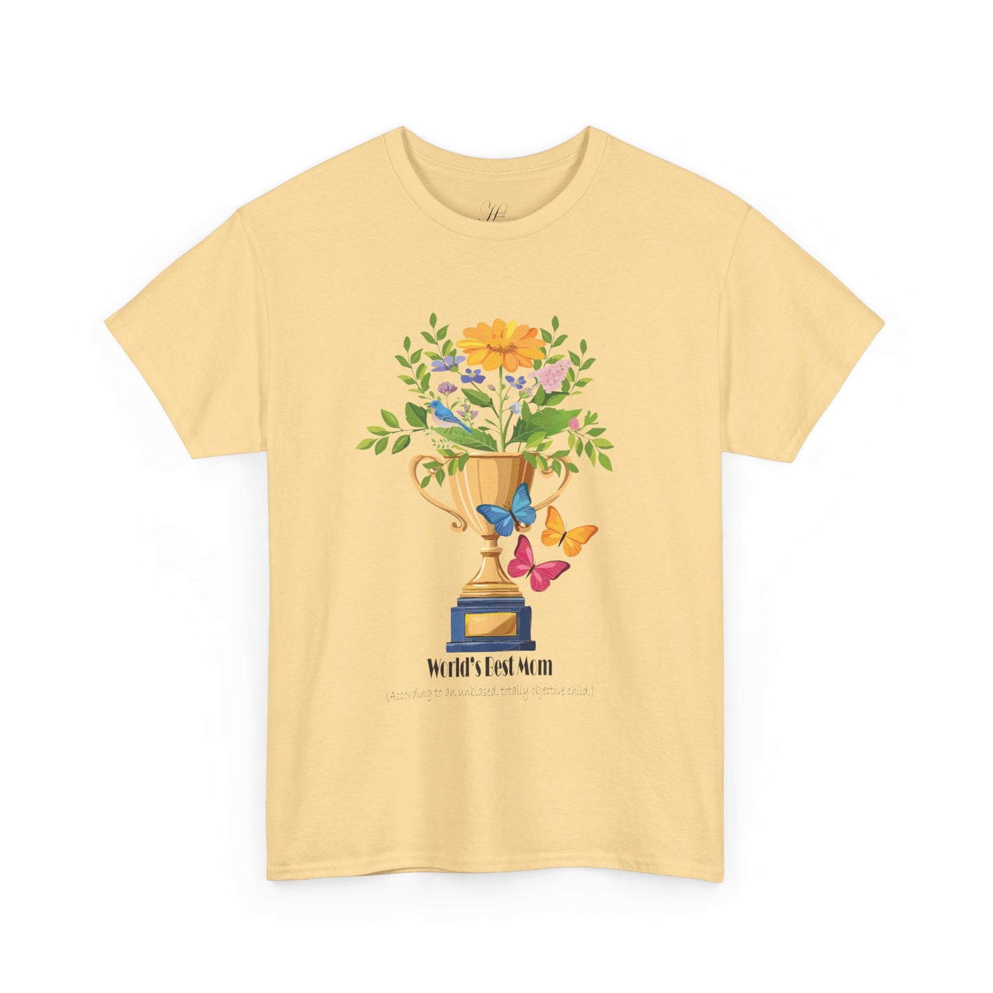 Floral Trophy for Mom Unisex Heavy Cotton Tee - Celebrating Achievement with Butterflies