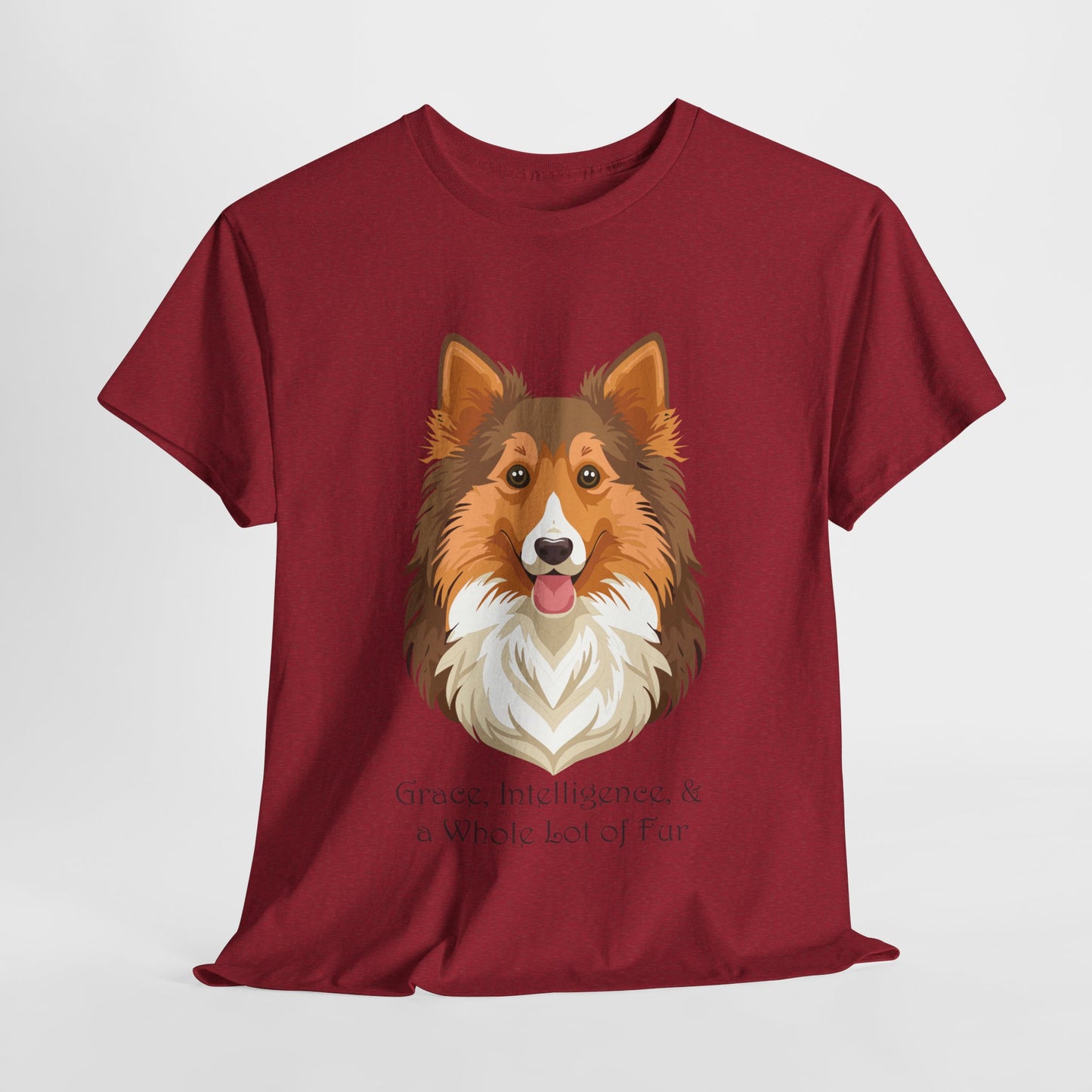 Camiseta unisex de algodón grueso con diseño de perro pastor de Shetland: gracia, inteligencia y mucho pelo