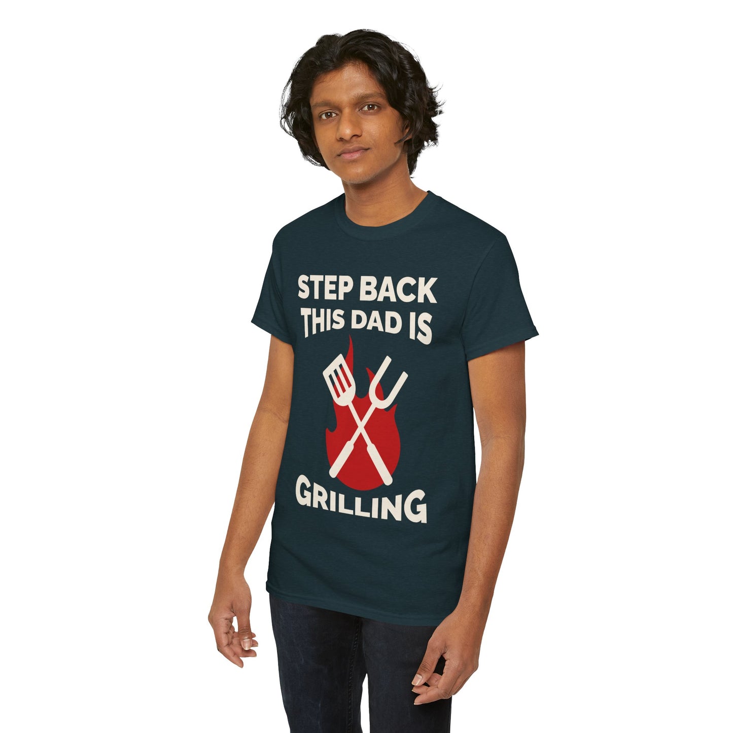 Funny Grilling Dad T-Shirt | Step Back This Dad is Grilling | Unisex Heavy Cotton Tee