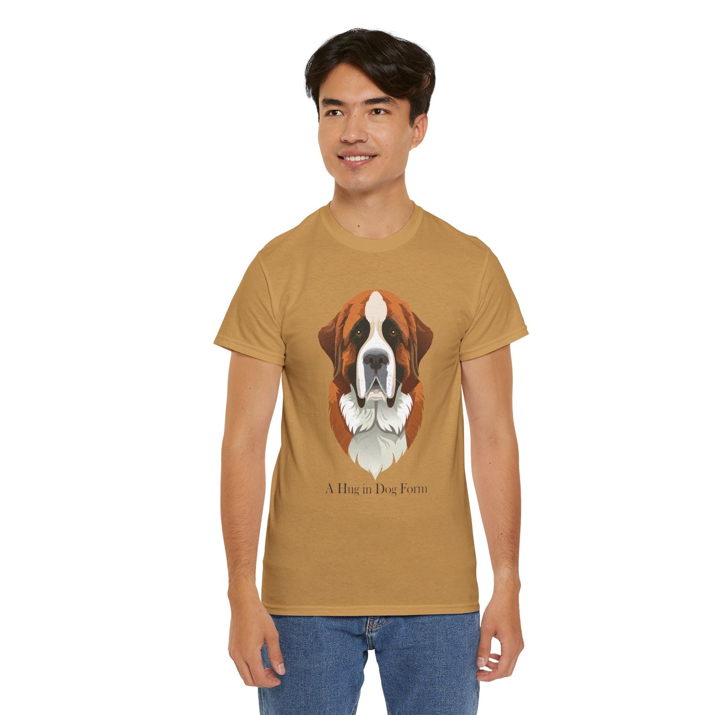 Camiseta unisex de algodón grueso con diseño de San Bernardo: Un abrazo en forma de perro