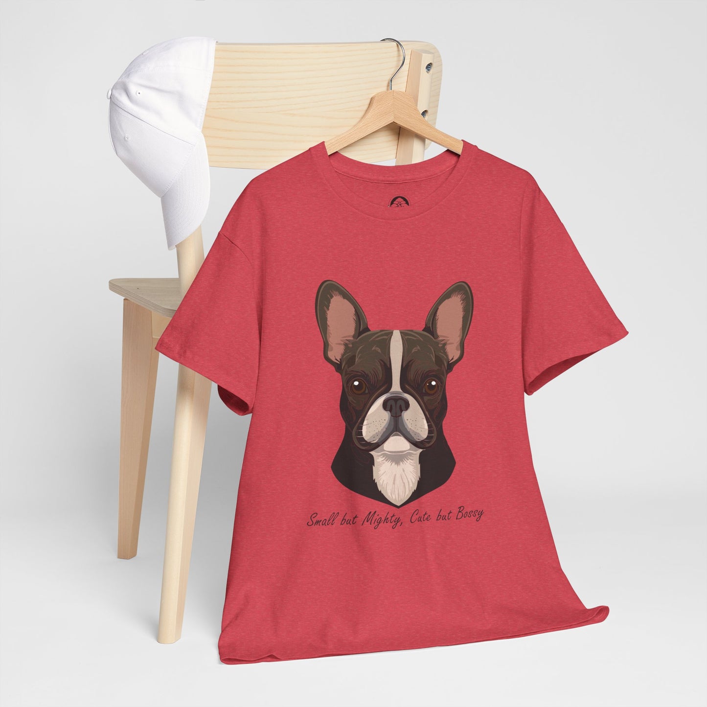 Camiseta unisex de algodón grueso con diseño de bulldog francés: pequeño pero poderoso, lindo pero mandón.