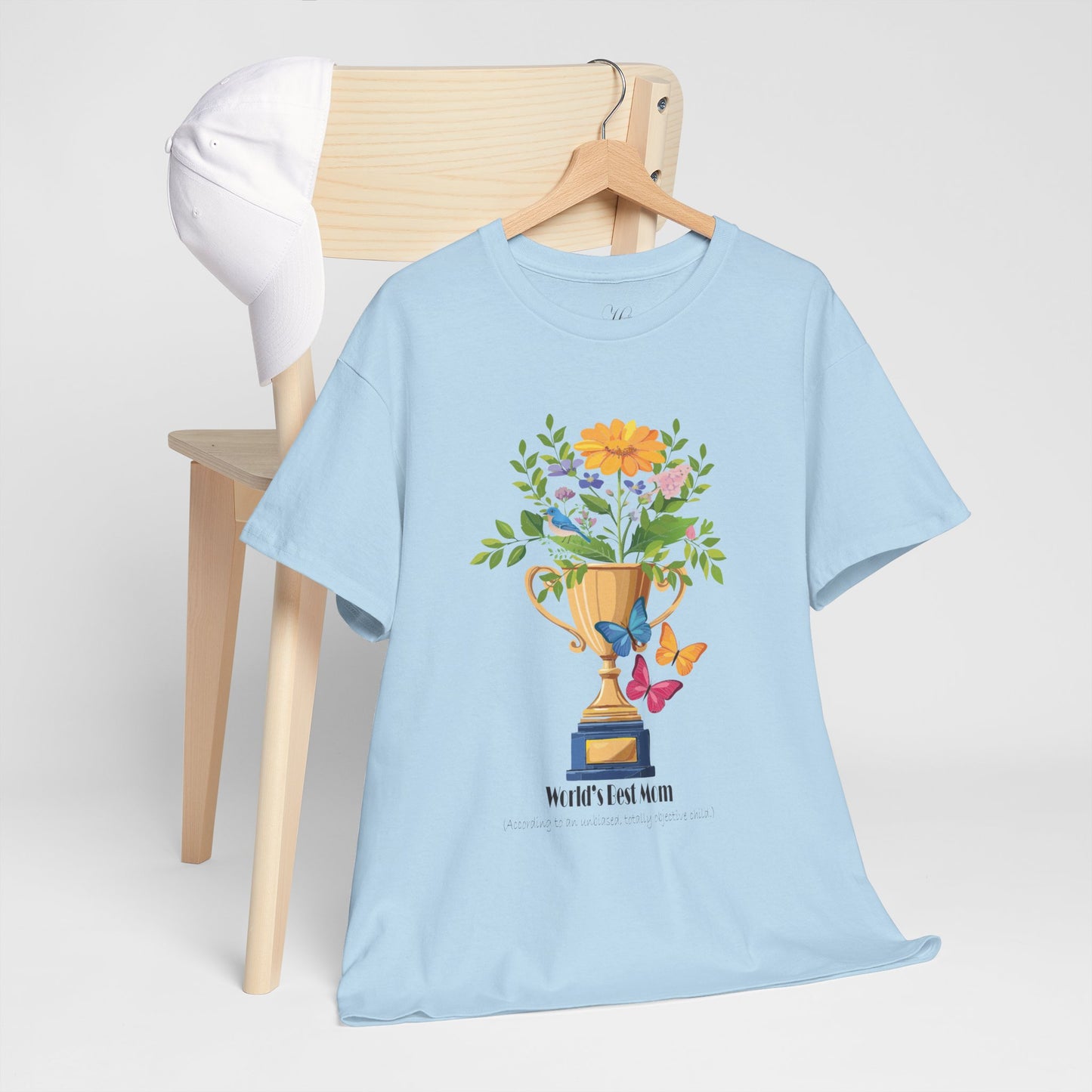 Floral Trophy for Mom Unisex Heavy Cotton Tee - Celebrating Achievement with Butterflies