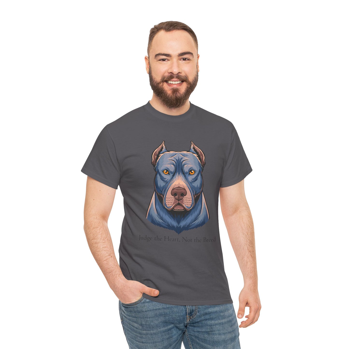 Camiseta unisex de algodón grueso Pit Bull - Juzga el corazón, no la raza