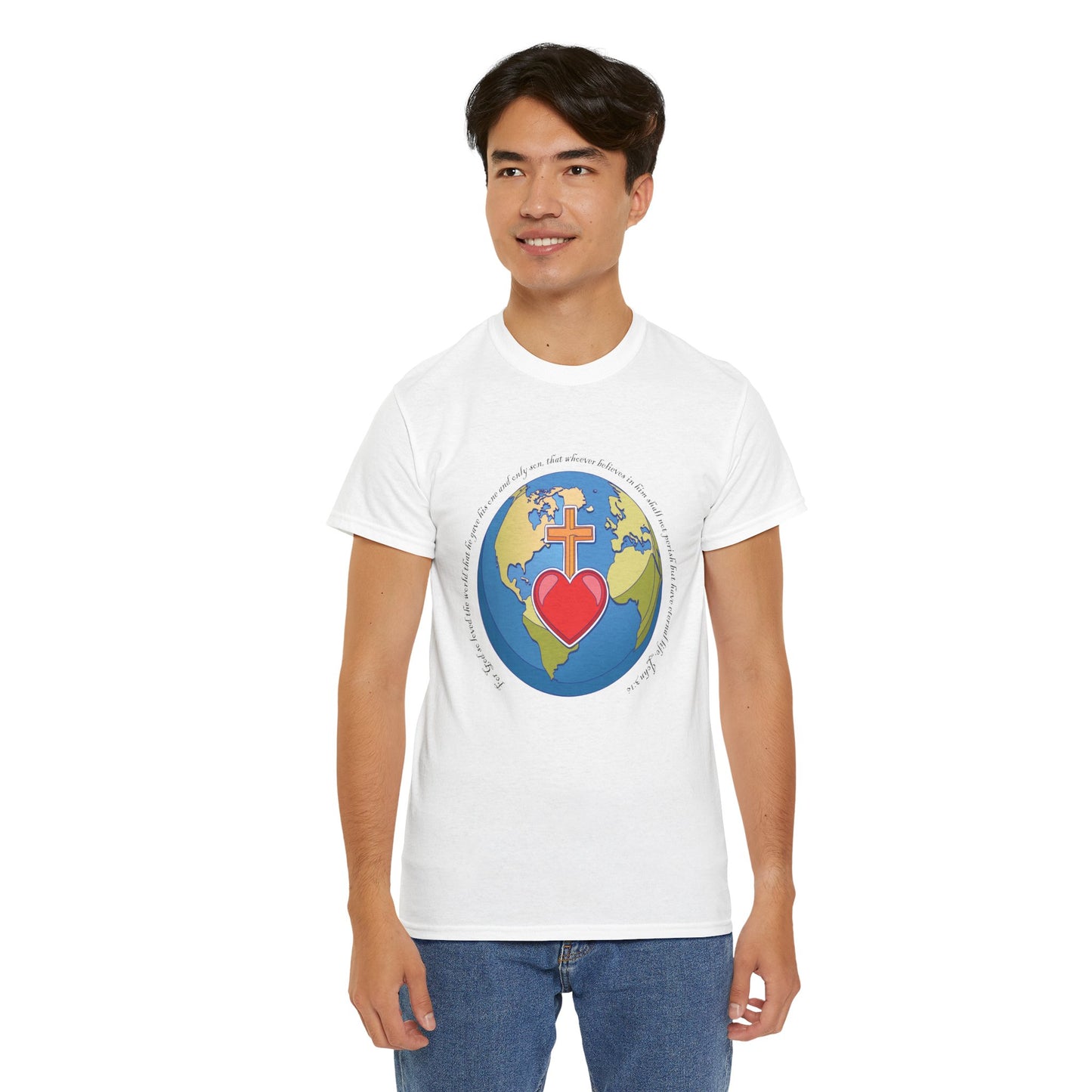 Camiseta de algodón unisex ecológica - Diseño "Porque tanto amó Dios al mundo"