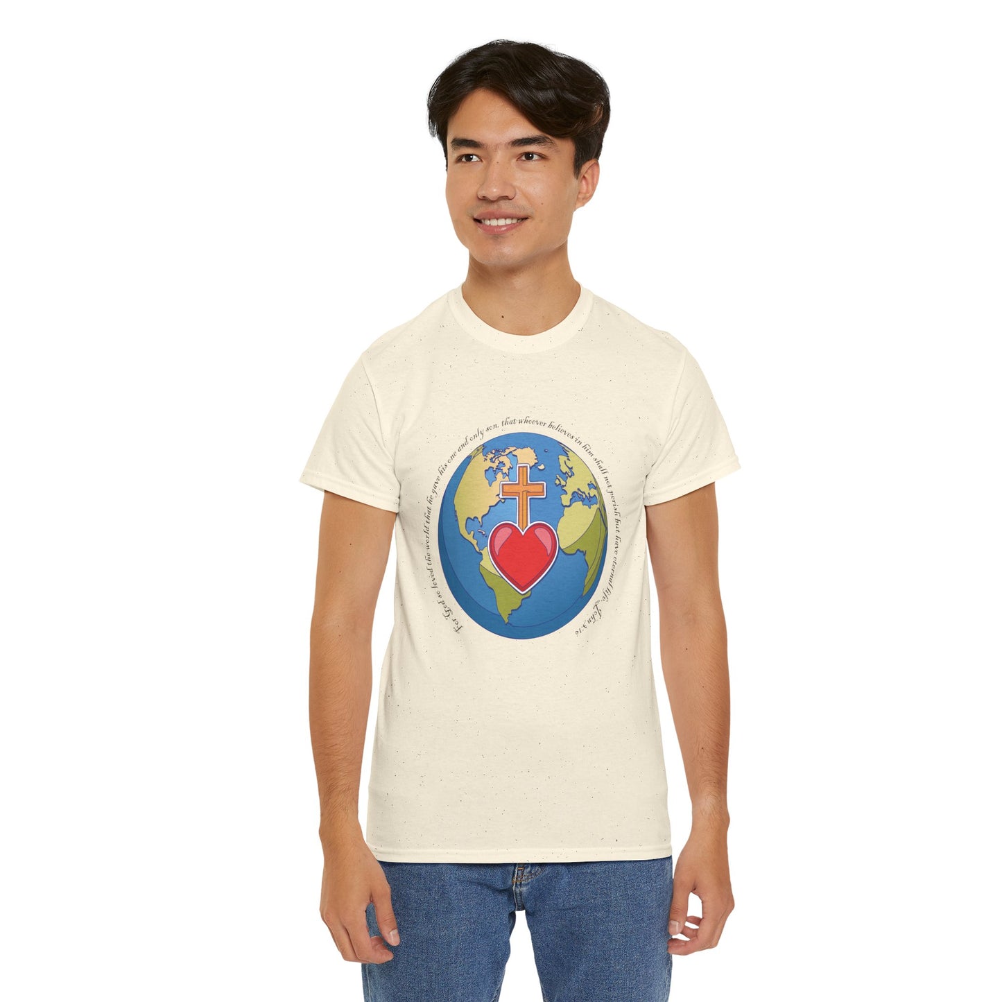 Camiseta de algodón unisex ecológica - Diseño "Porque tanto amó Dios al mundo"