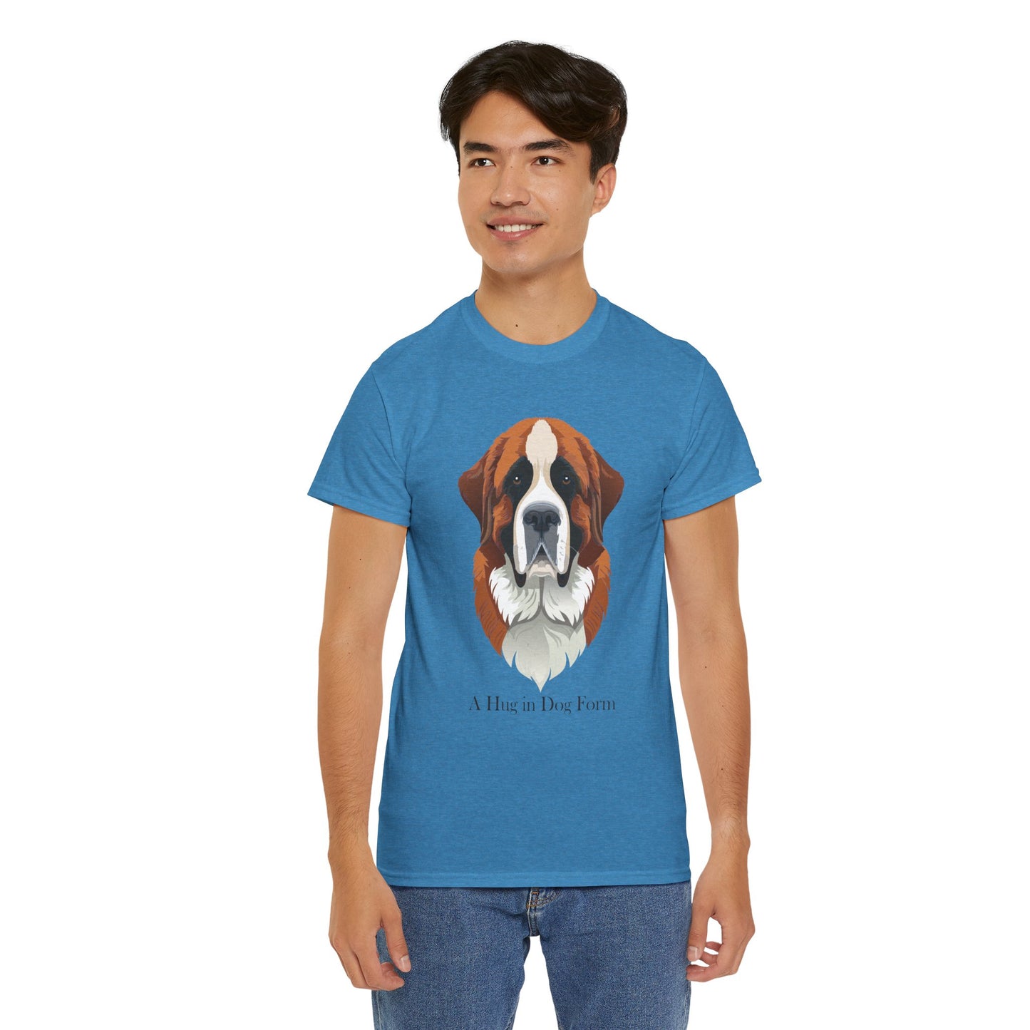Camiseta unisex de algodón grueso con diseño de San Bernardo: Un abrazo en forma de perro