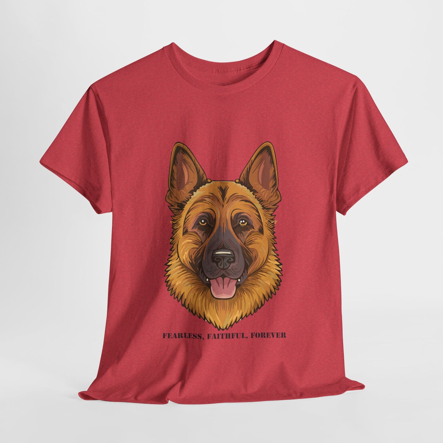 Camiseta unisex de algodón grueso con diseño de pastor alemán: valiente, fiel y eterno.