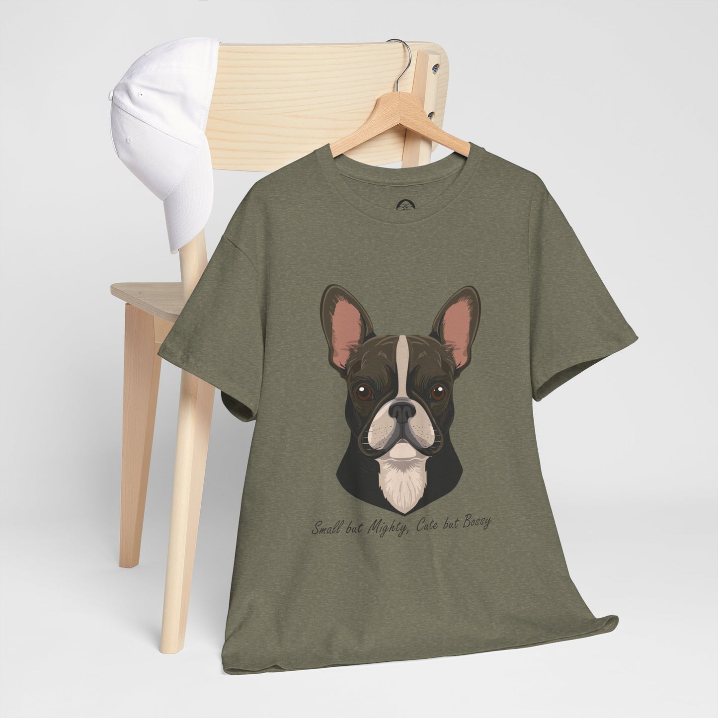 Camiseta unisex de algodón grueso con diseño de bulldog francés: pequeño pero poderoso, lindo pero mandón.
