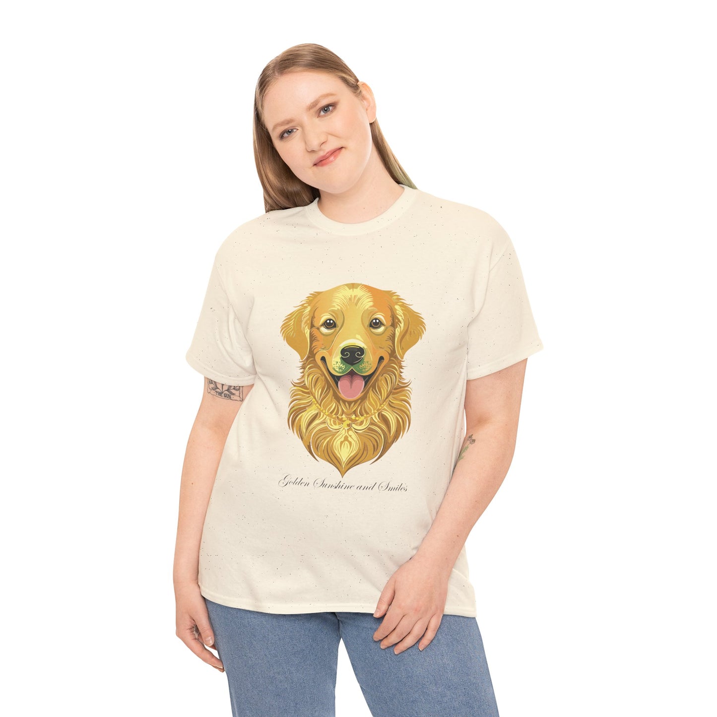 Golden Retriever - Camiseta unisex de algodón grueso con sol y sonrisas doradas