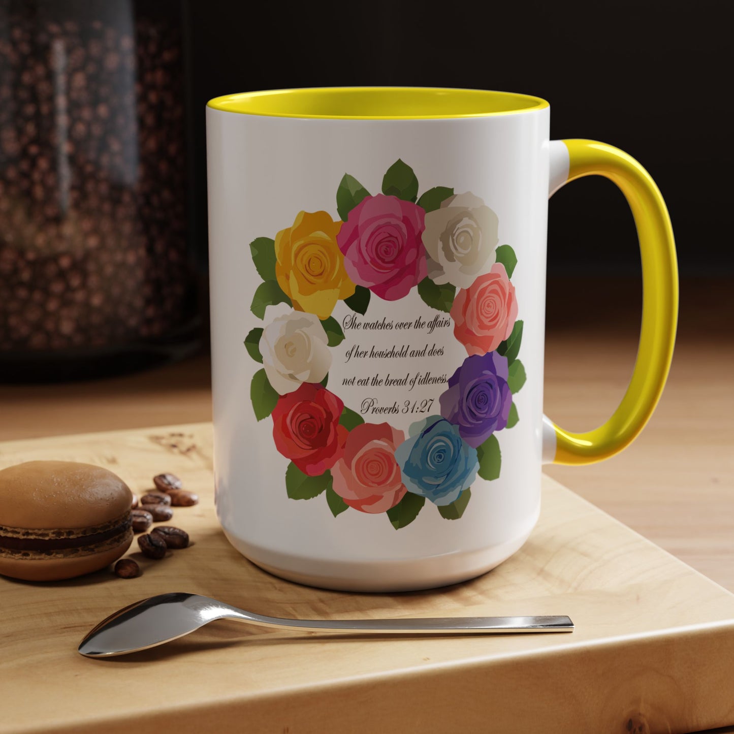 Inspirational Floral Coffee Mug for Mom- Proverbs 31:27