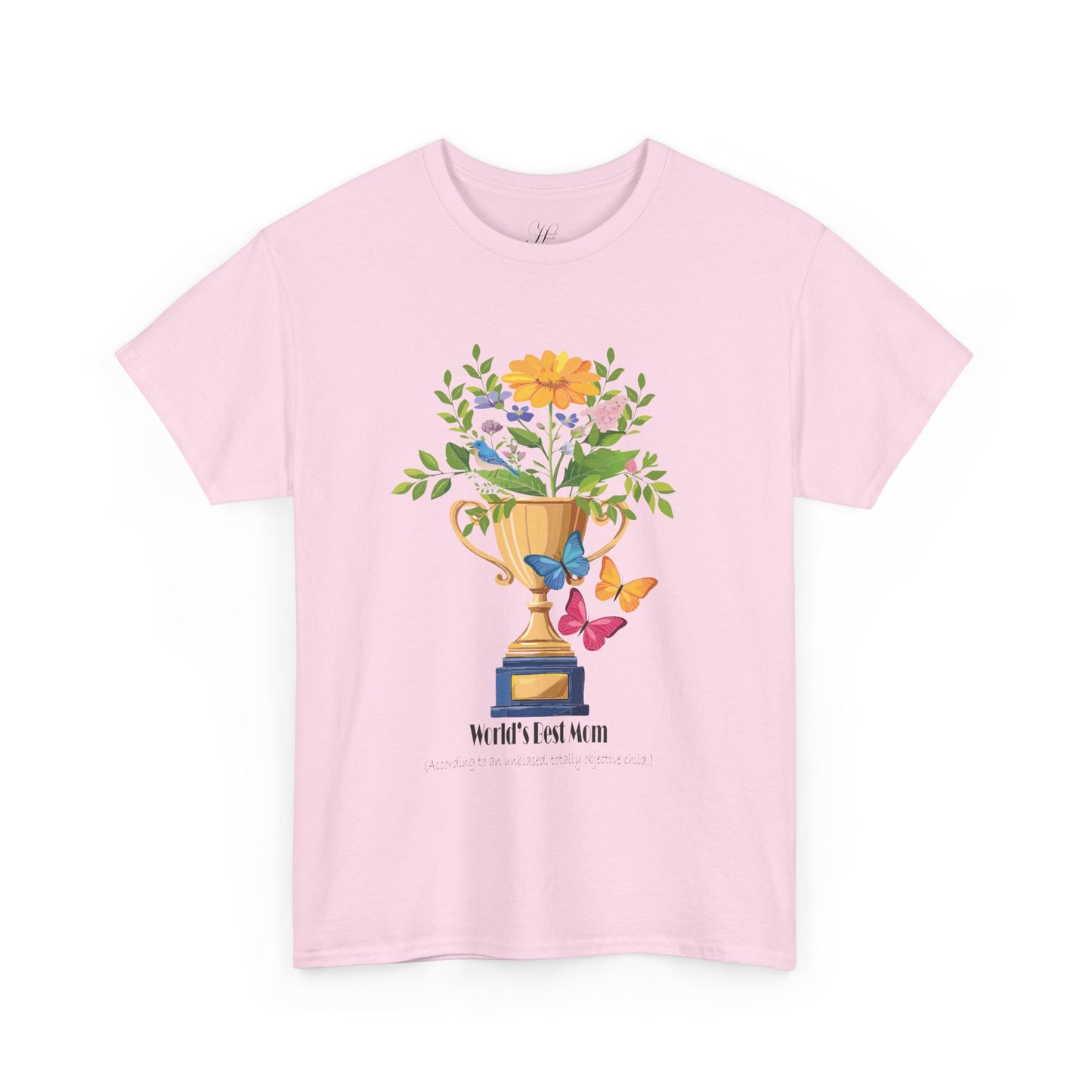 Floral Trophy for Mom Unisex Heavy Cotton Tee - Celebrating Achievement with Butterflies