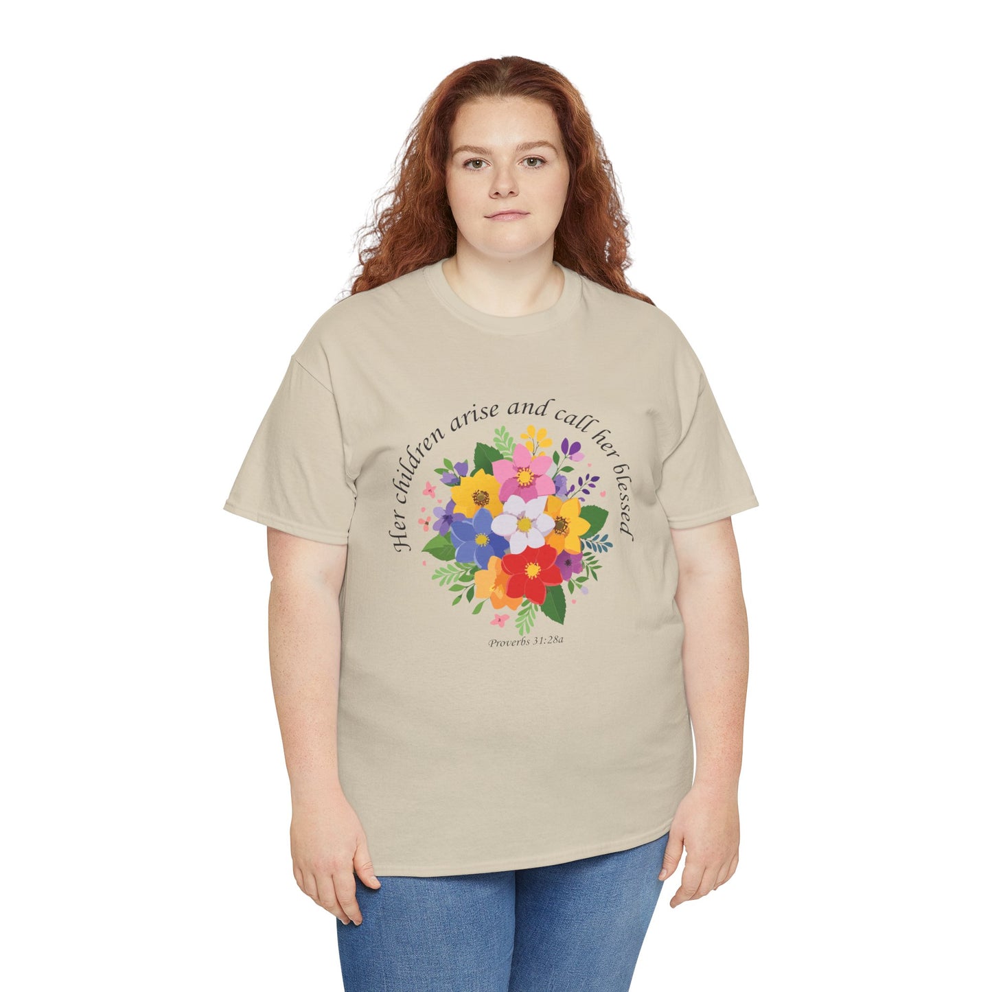 Floral Design for Mom Unisex Heavy Cotton Tee - 'Her Children Arise and Call Her Blessed'