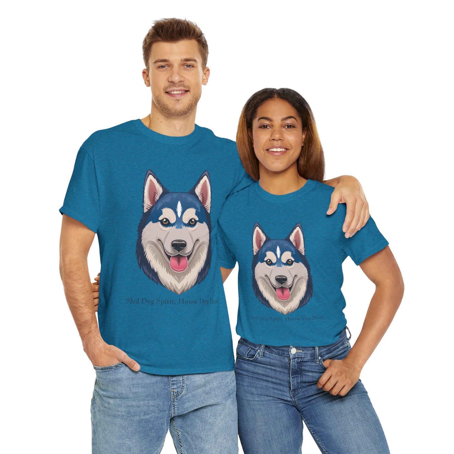 Camiseta unisex de algodón grueso con espíritu de perro de trineo y corazón de perro doméstico de Siberian Huskey