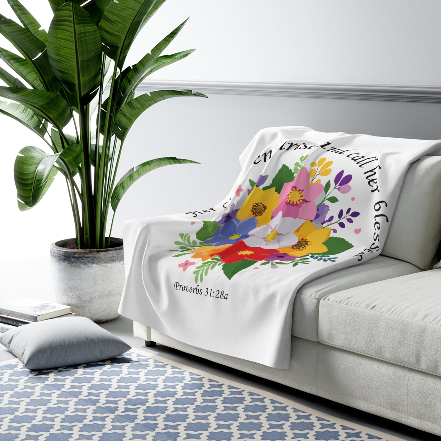Floral Proverbs Sherpa Fleece Blanket for Mom- Cozy and Inspirational Throw for Home Decor & Gifts