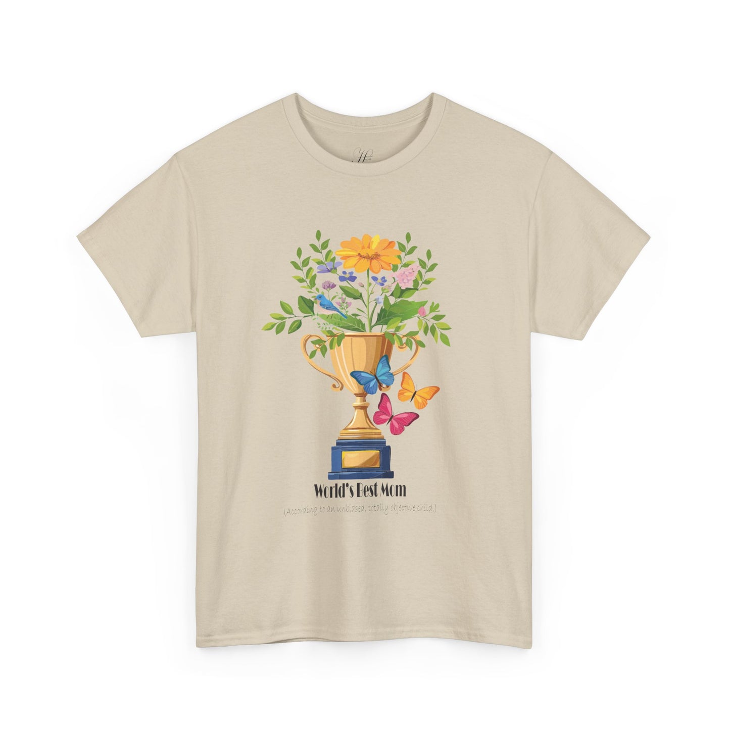 Floral Trophy for Mom Unisex Heavy Cotton Tee - Celebrating Achievement with Butterflies
