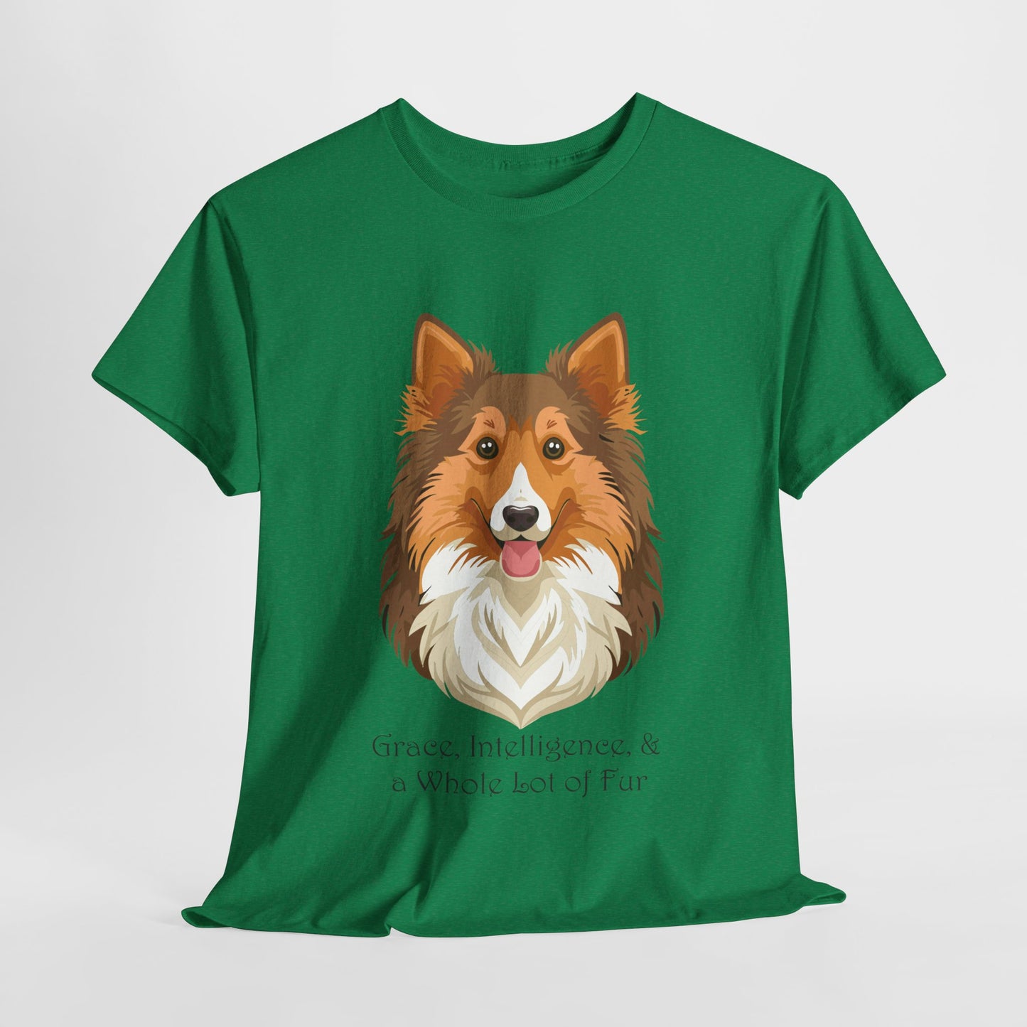 Camiseta unisex de algodón grueso con diseño de perro pastor de Shetland: gracia, inteligencia y mucho pelo
