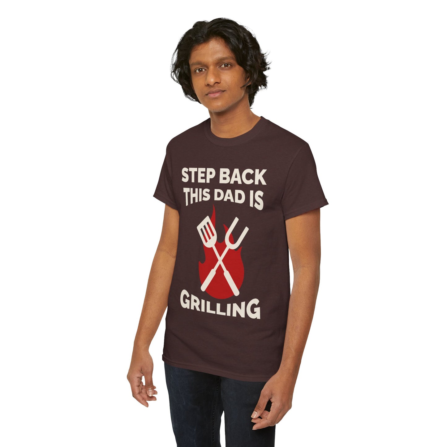 Funny Grilling Dad T-Shirt | Step Back This Dad is Grilling | Unisex Heavy Cotton Tee