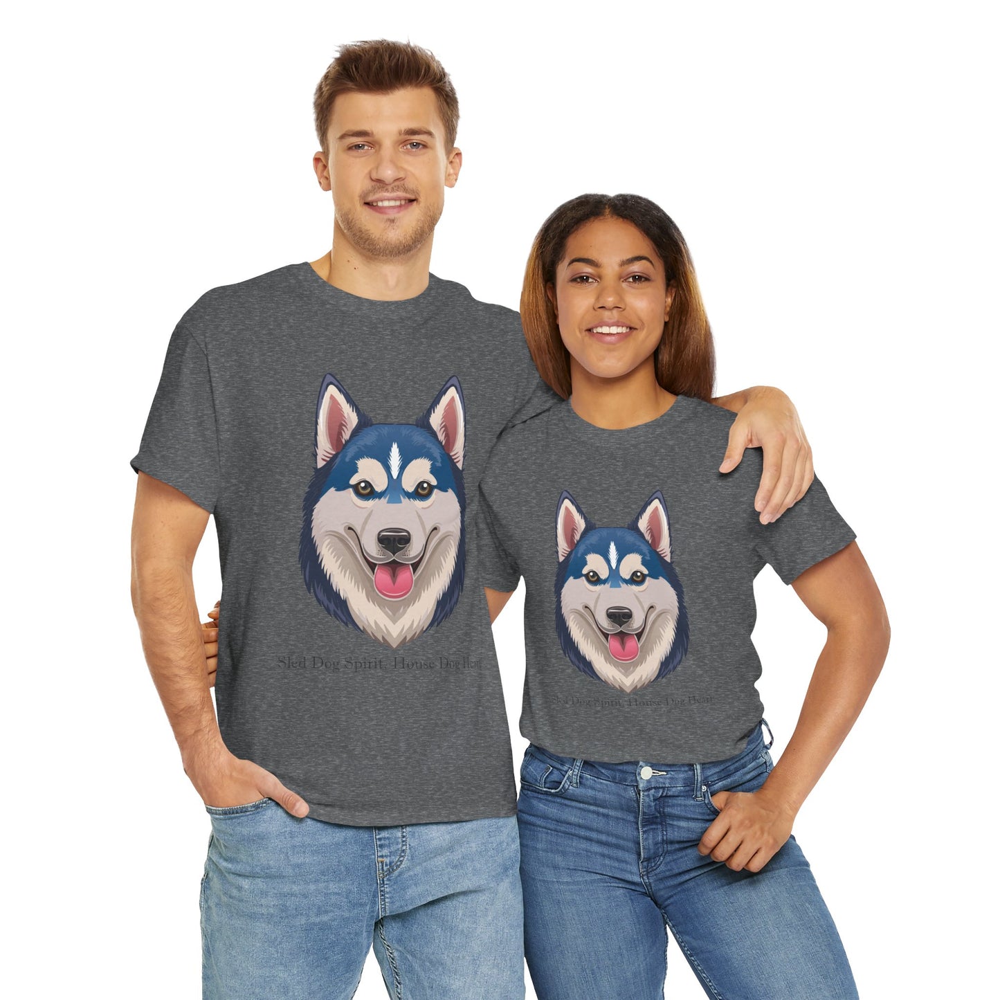 Camiseta unisex de algodón grueso con espíritu de perro de trineo y corazón de perro doméstico de Siberian Huskey