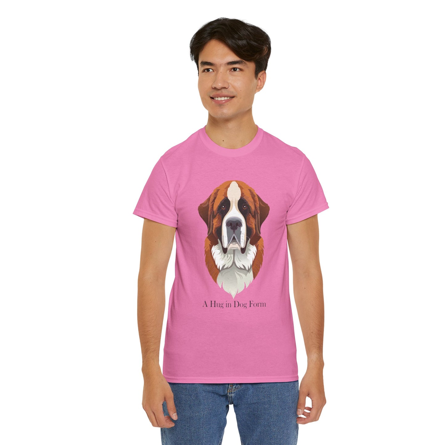 Camiseta unisex de algodón grueso con diseño de San Bernardo: Un abrazo en forma de perro