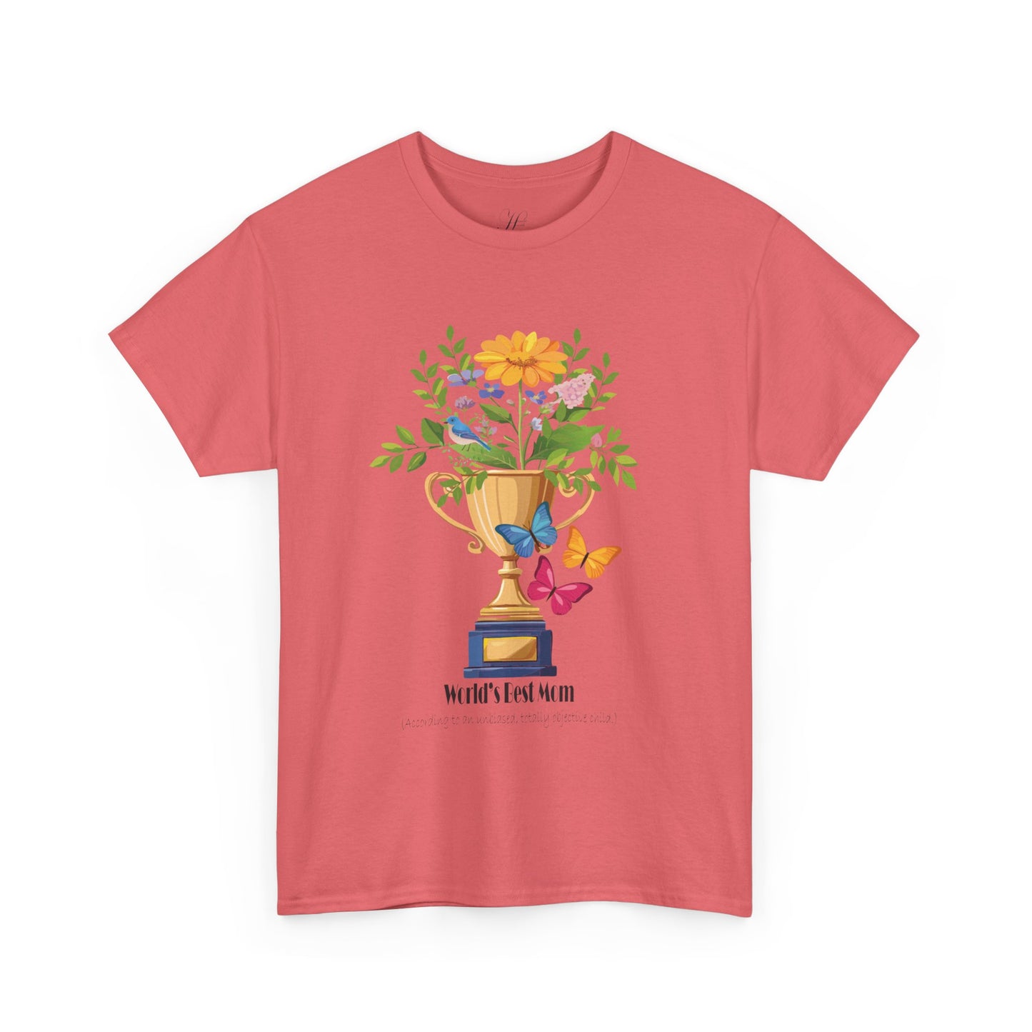 Floral Trophy for Mom Unisex Heavy Cotton Tee - Celebrating Achievement with Butterflies