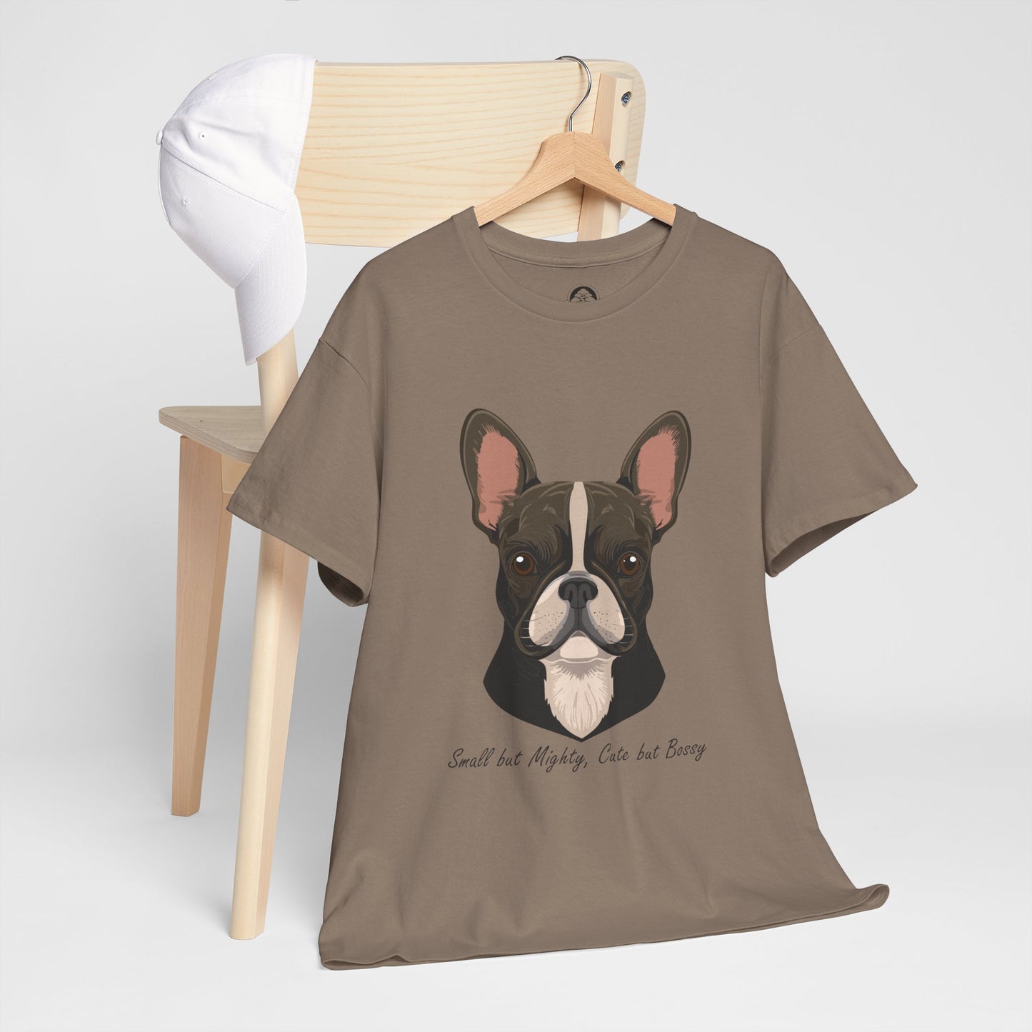 Camiseta unisex de algodón grueso con diseño de bulldog francés: pequeño pero poderoso, lindo pero mandón.
